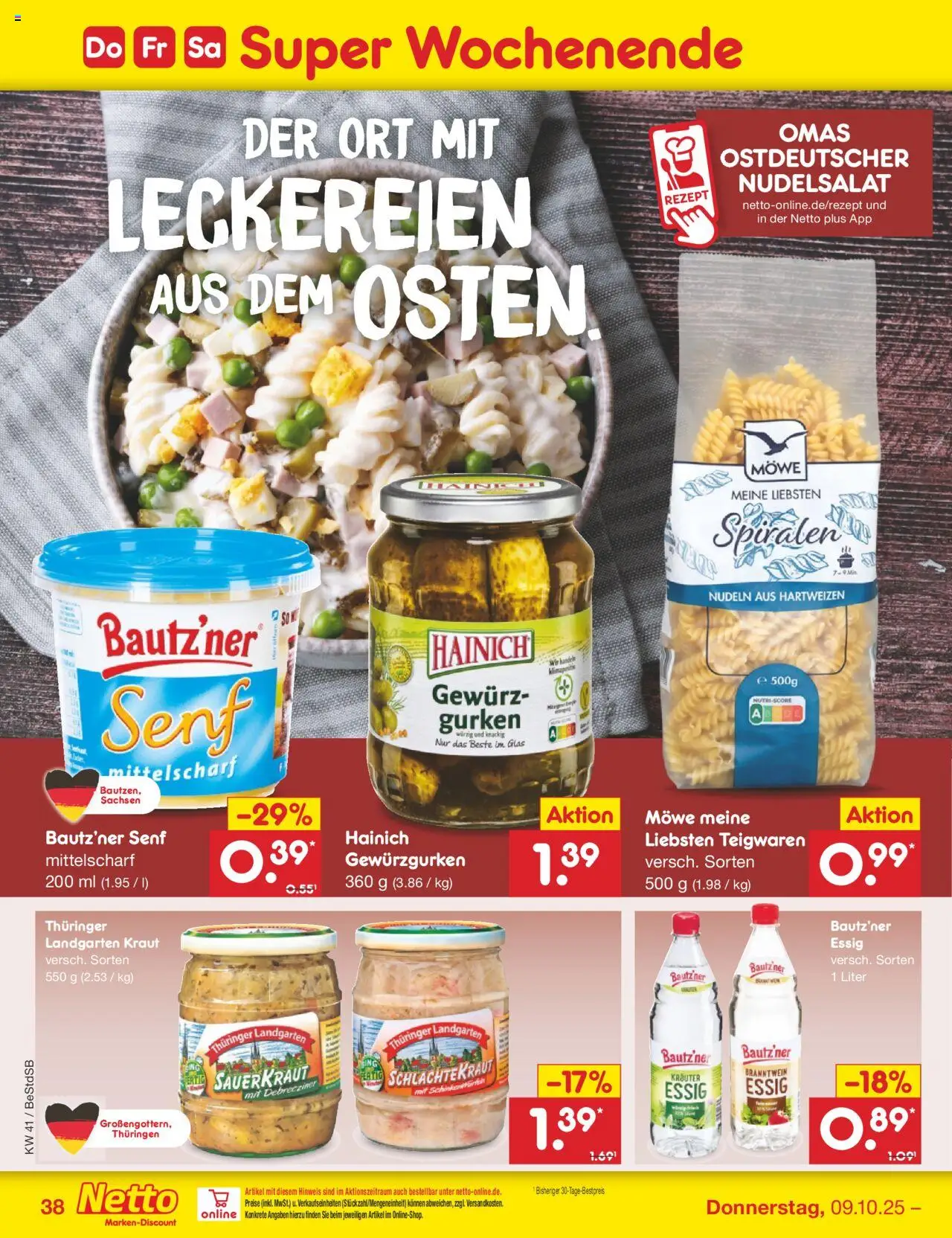 Netto Marken-Discount Prospekt 	 – gültig ab 06.10.2025 | Seite: 44 | Produkte: Essig, Kraut, Nudeln, Gurken