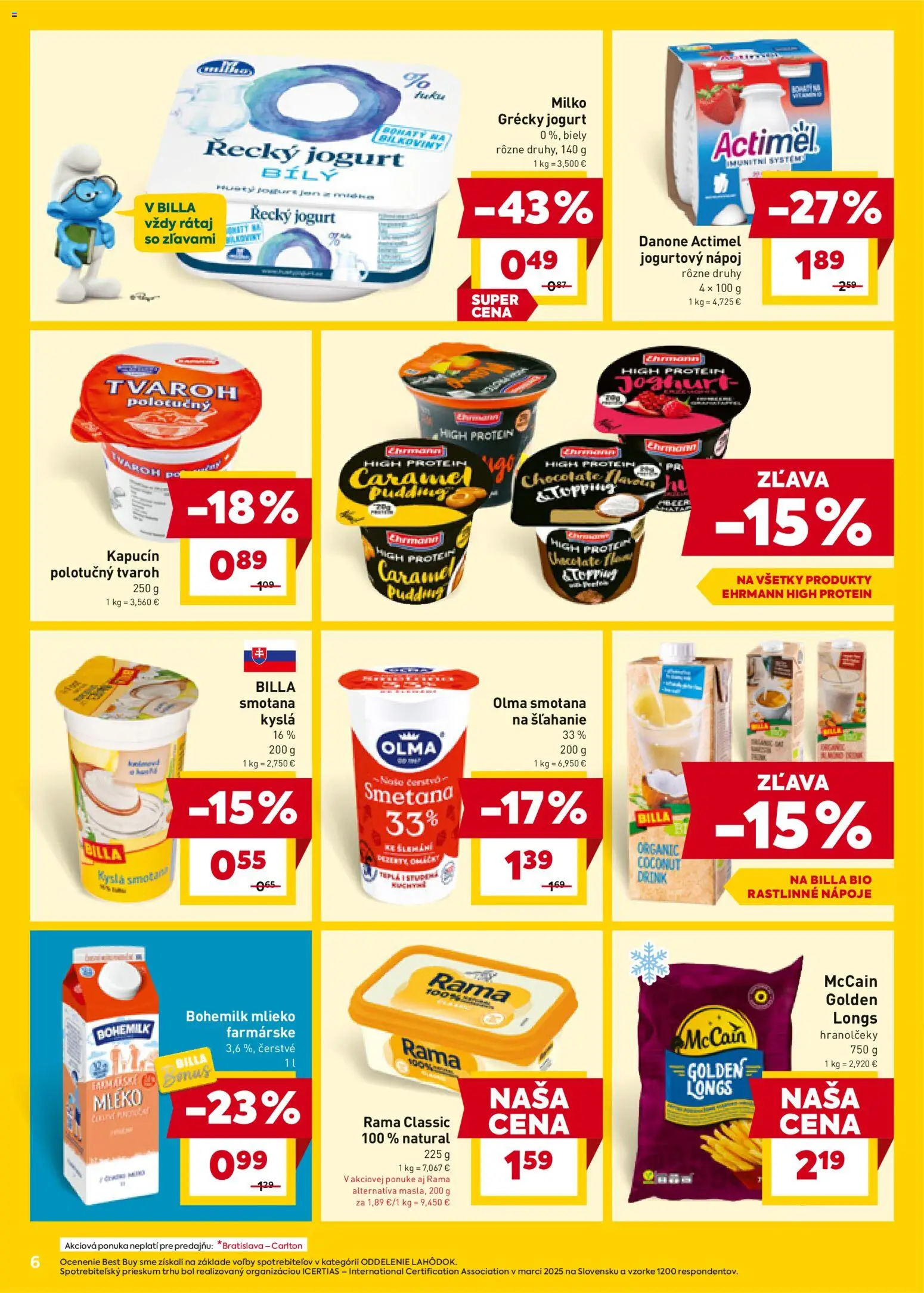 Nové Billa akcie – leták je platný od 07.01.2026 | Strana: 6 | Produkty: Jogurt, Smotana, Tvaroh, Rama