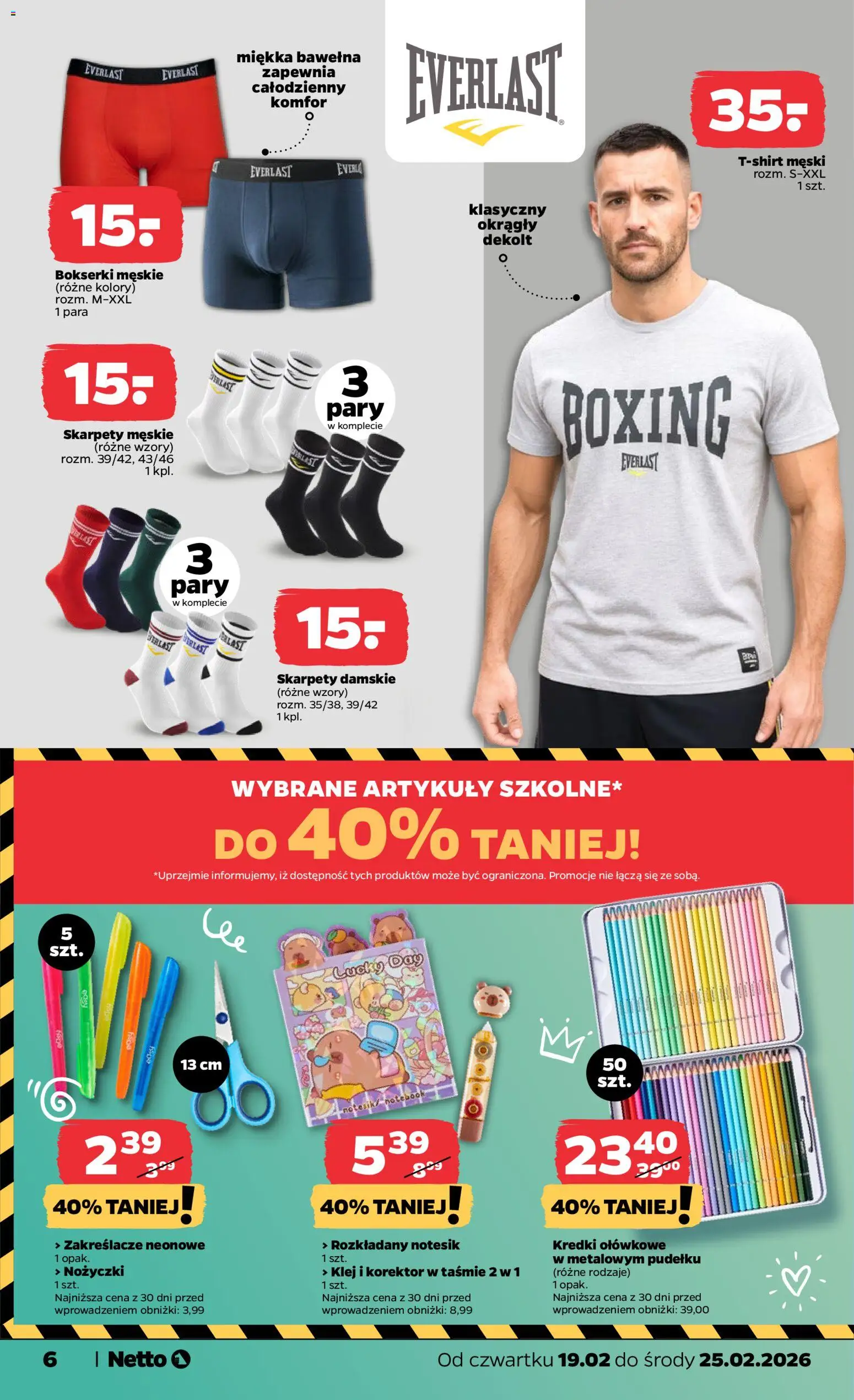 Netto gazetka - Non Food od 19.02.2026 | Strona: 6 | Produkty: Skarpety damskie, Notebook, Bokserki męskie, Korektor