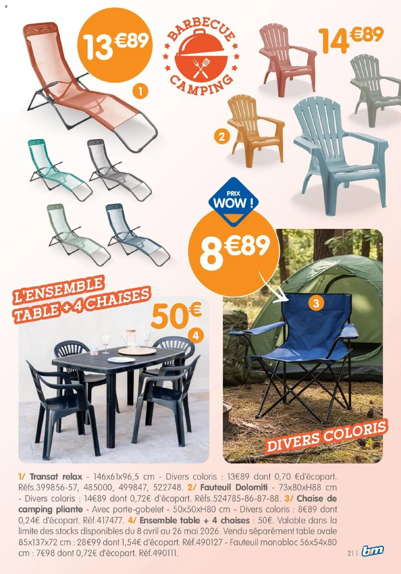 {H1} | Page: 21 | Produits: Transat, Table, Chaise, Chaise de camping