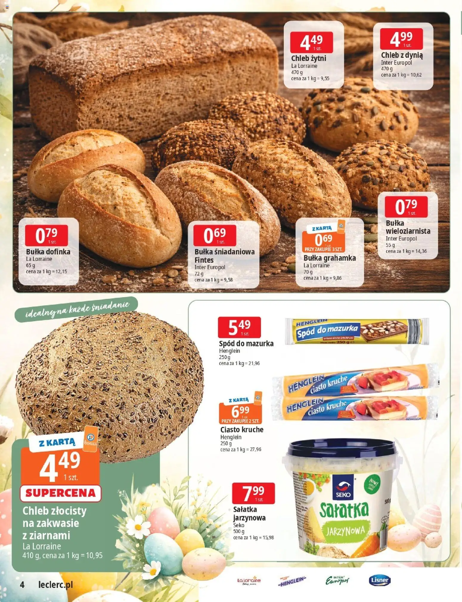 E.Leclerc gazetka - Zielona Góra Wielkanoc od 17.03.2026 | Strona: 4 | Produkty: Dynia, Chleb żytni, Bułka, Sałatka