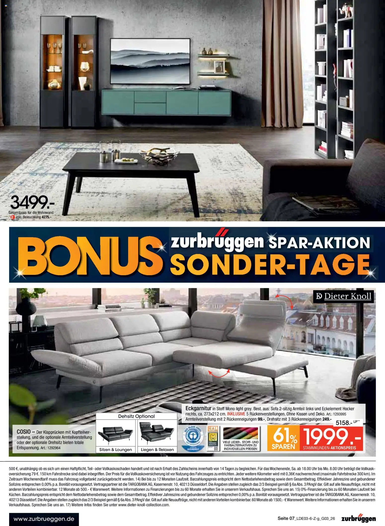 Zurbrüggen Bonus Sonder-Tage – gültig ab 15.03.2026 | Seite: 7 | Produkte: Hocker, Wohnwand, Kissen, Sofa