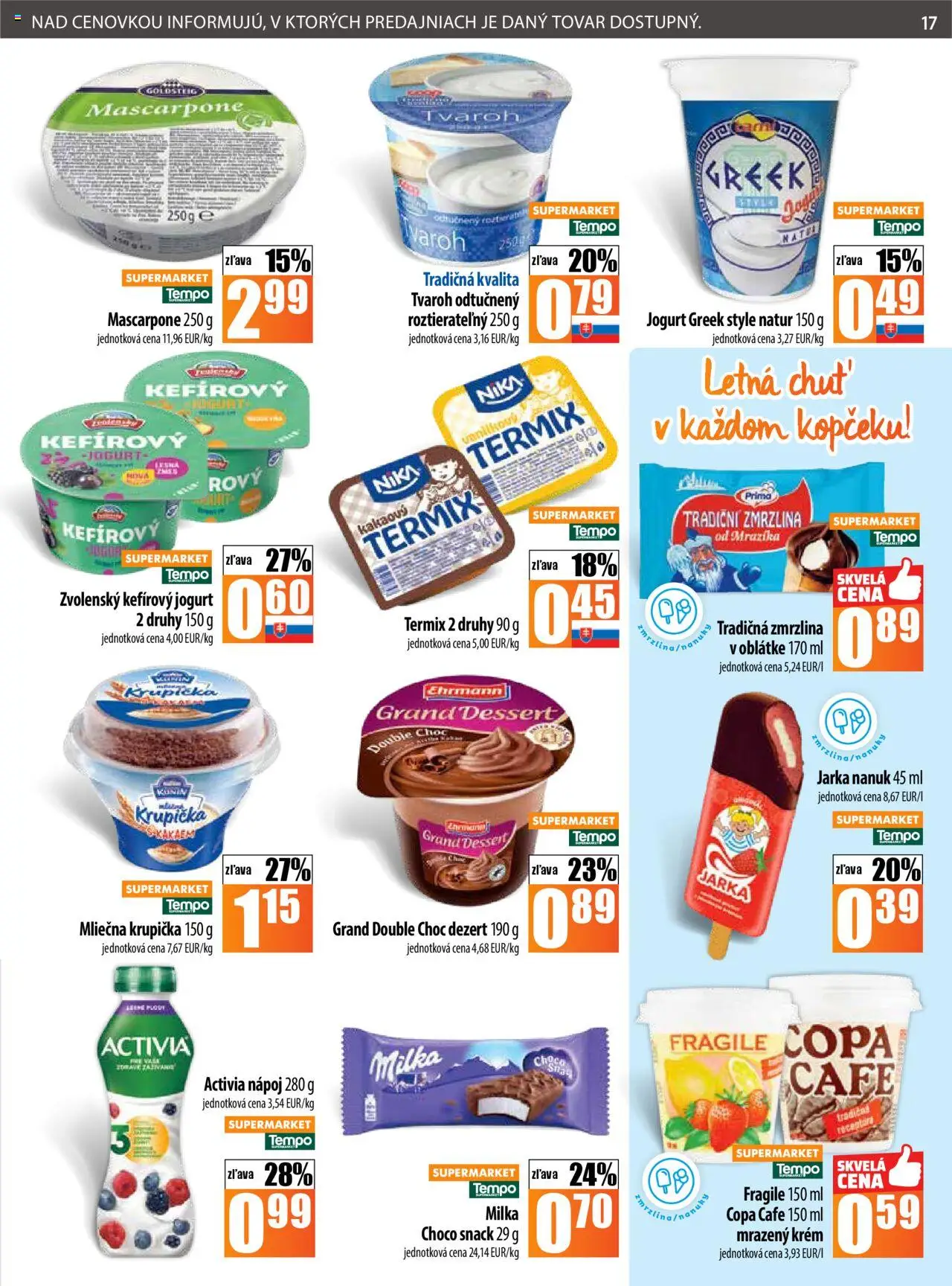 COOP Jednota leták │ platný od 07.08.2025 | Strana: 17 | Produkty: Zmrzlina, Krém, Tvaroh, Milka