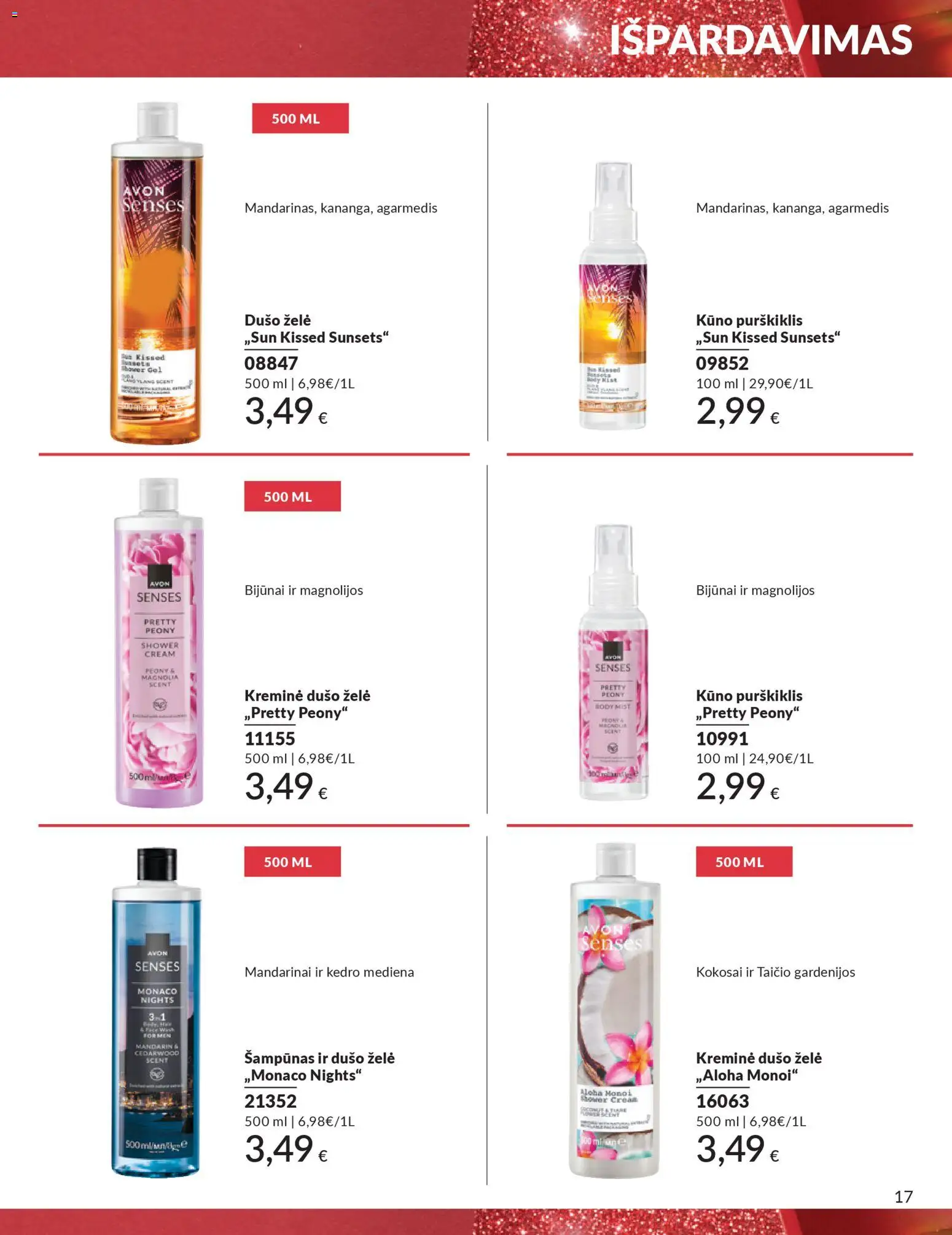 AVON akcijos nuo 01.12.2025 | Puslapis: 17 | Prekių: Šampūnas, Dušo želė, Mandarinai