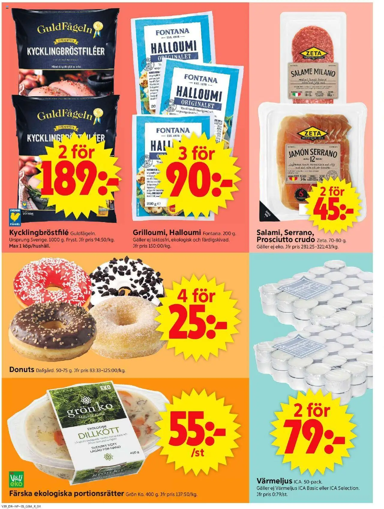 ICA Supermarket reklamblad aktuell från 22.09.2025 | Sida: 4 | Produkter: Galler, Halloumi, Värmeljus