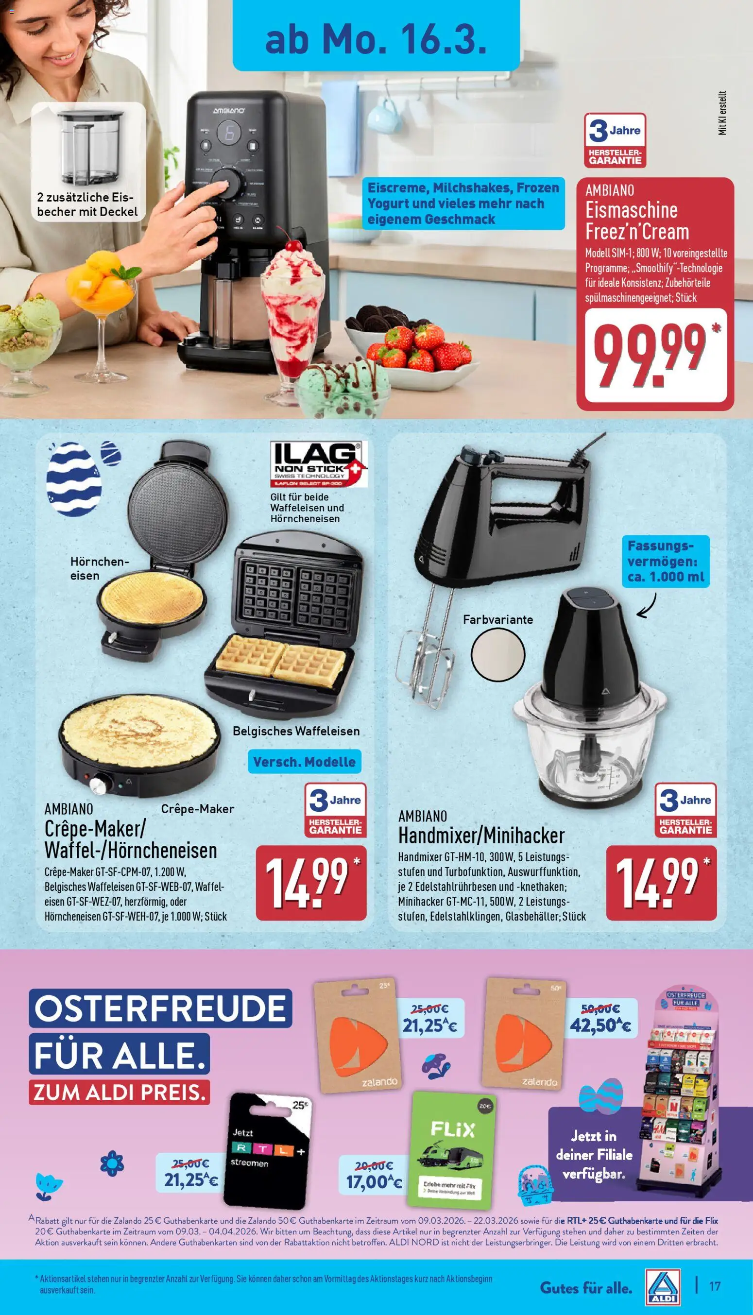 Aldi Prospekt 	 – gültig ab 16.03.2026 | Seite: 17 | Produkte: Handmixer, Waffeleisen, Eis