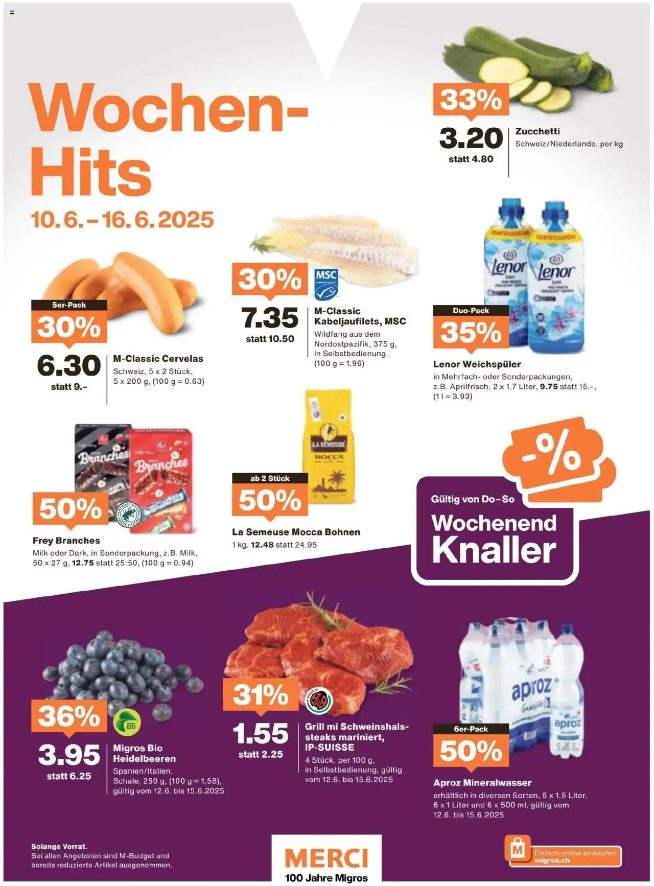 Migros Magazin ab 10.06.2025 | Seite: 64 | Produkte: Weichspüler, Mineralwasser, Grill