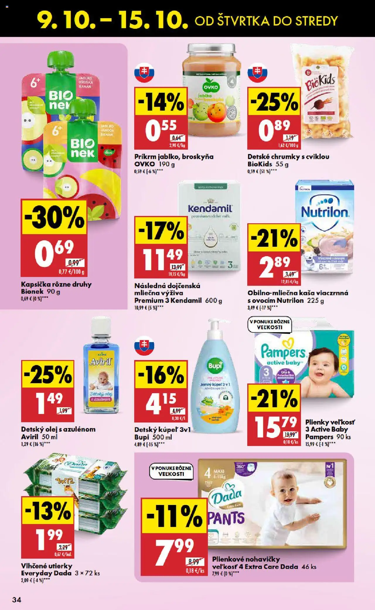 Nové Biedronka akcie – leták je platný od 09.10.2025 | Strana: 34 | Produkty: Olej, Nohavičky, Plienky, Pampers