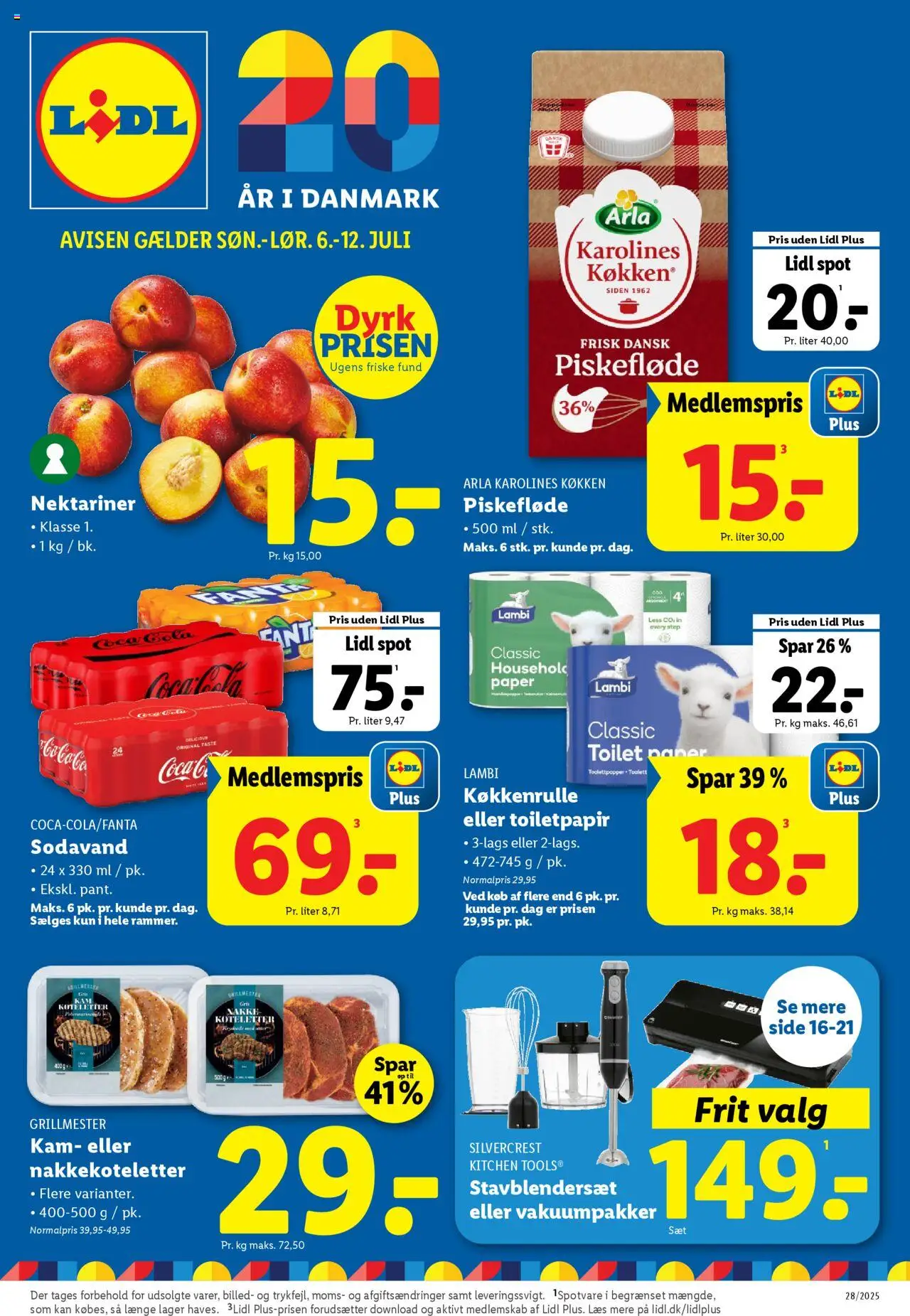 Lidl Tilbudsavis gyldig fra 06.07.2025 | Side: 1 | Produkter: Koteletter, Coca Cola, Sodavand, Nektariner