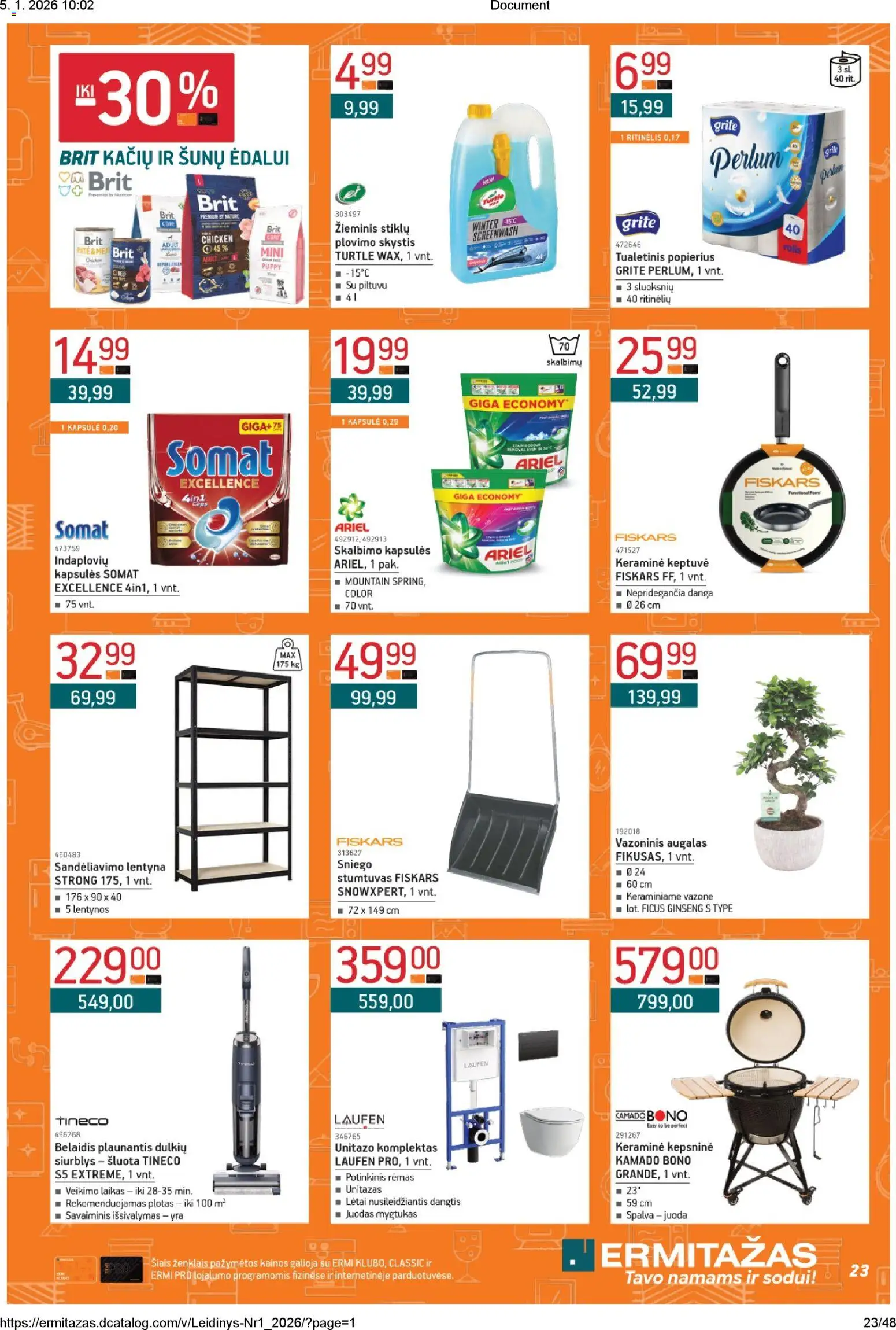 ERMITAŽAS akcijos nuo 05.01.2026 | Puslapis: 23 | Prekių: Keptuvė, Lentyna, Unitazas, Tualetinis popierius