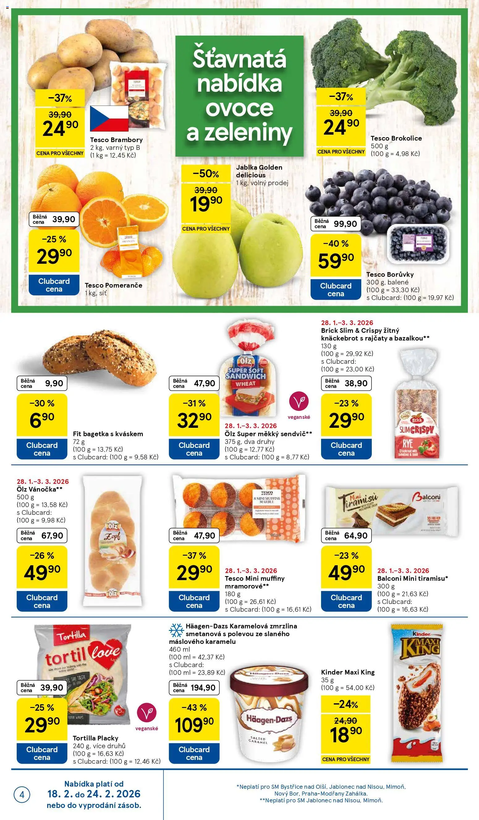 Tesco leták - Supermarket od 18.02.2026 | Strana: 4 | Produkty: Ovoce, Tiramisu, Síť, Borůvky