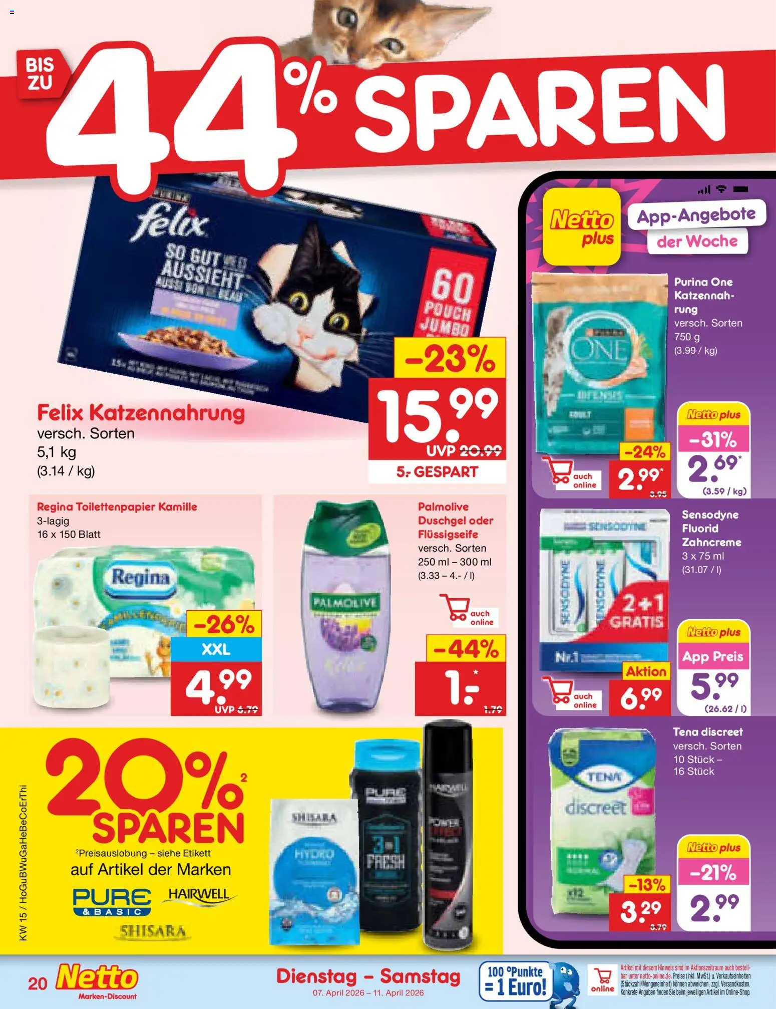 Netto Marken-Discount Prospekt 	 – gültig ab 07.04.2026 | Seite: 30 | Produkte: Purina one, Duschgel, Toilettenpapier