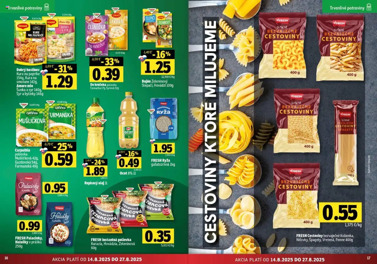 Fresh Východné Slovensko │ platný od 14.08.2025 | Strana: 9 | Produkty: Syr, Ryža, Cestoviny, Repkový olej