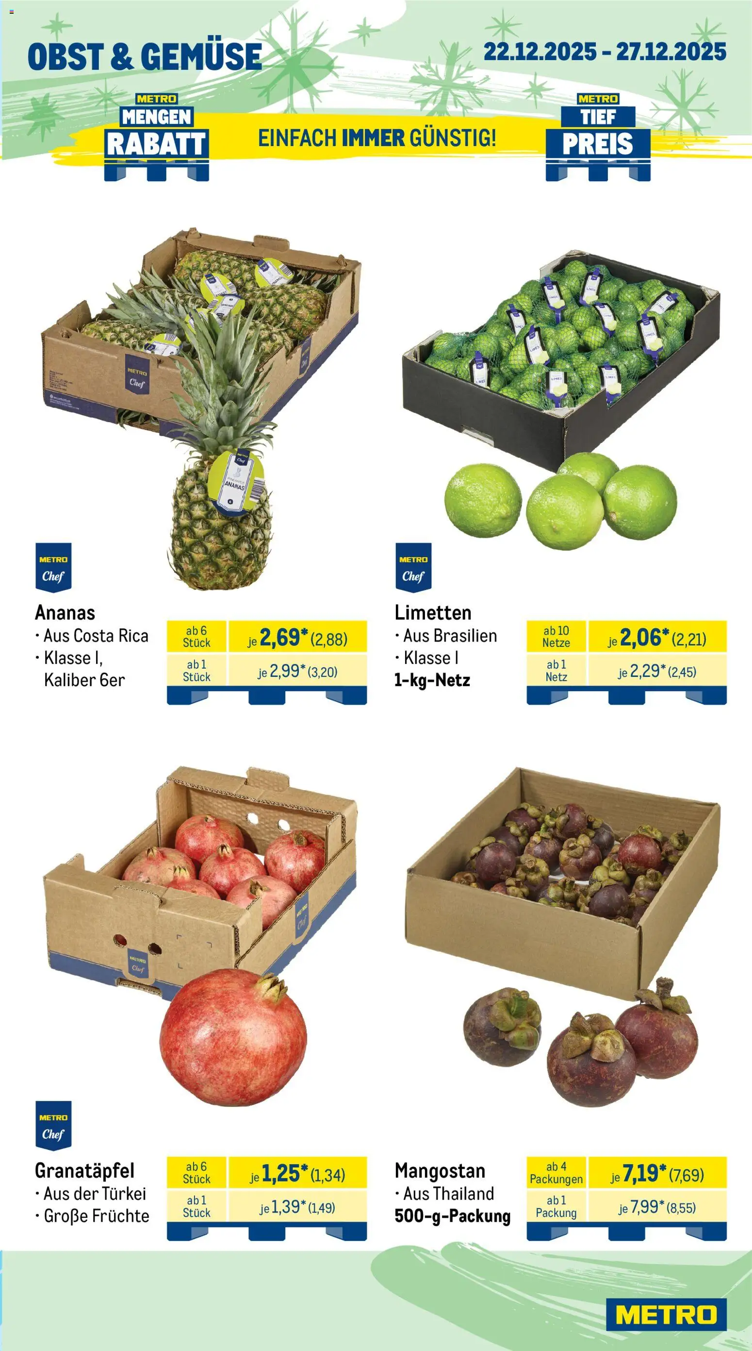 Metro Prospekt 	 – gültig ab 22.12.2025 | Seite: 7 | Produkte: Granatapfel, Limetten, Gemüse, Obst