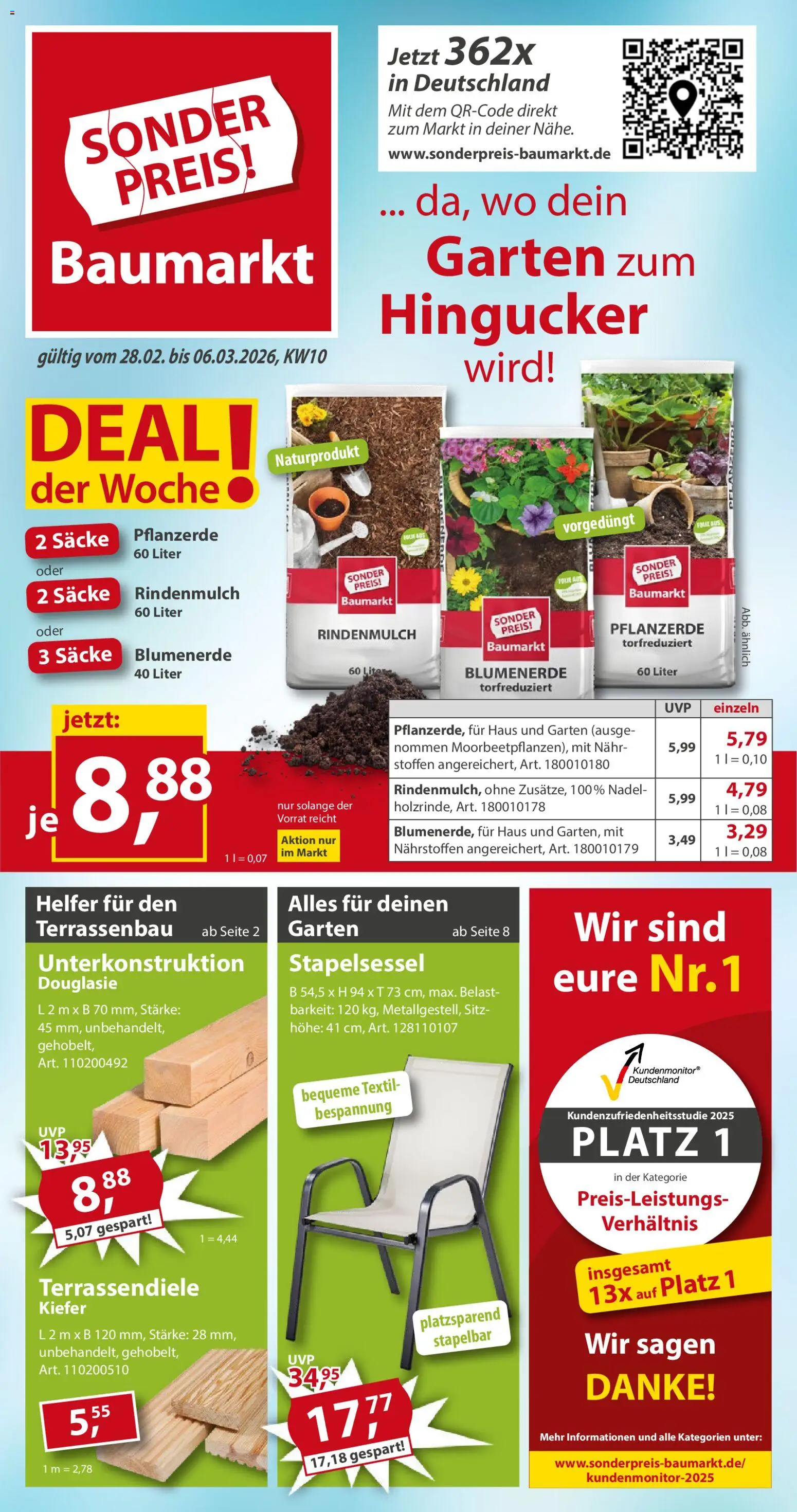 Sonderpreis Baumarkt Prospekt 	 – gültig ab 28.02.2026 | Seite: 1 | Produkte: Rindenmulch, Pflanzerde, Blumenerde