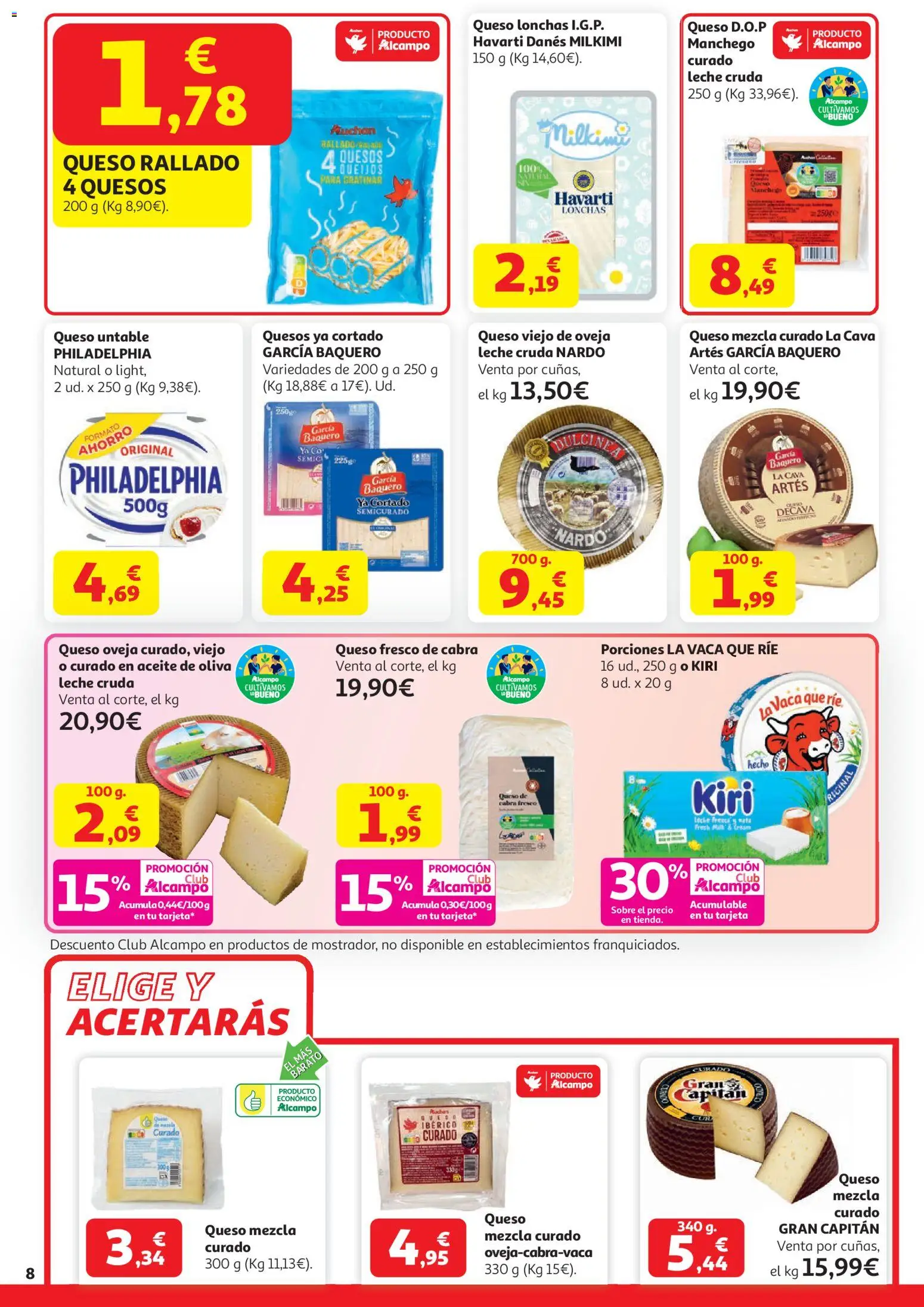 Alcampo HG Nacional │ válido desde el 21.04.2026 | Página: 8 | Productos: Queso, Queso fresco, Queso rallado, Aceite de oliva
