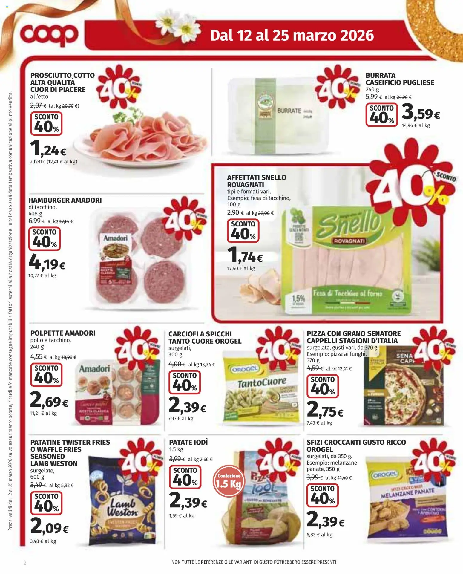Volantino COOP del 12.03.2026 | Pagina: 2 | Prodotti: Tacchino, Prosciutto, Carciofi, Hamburger