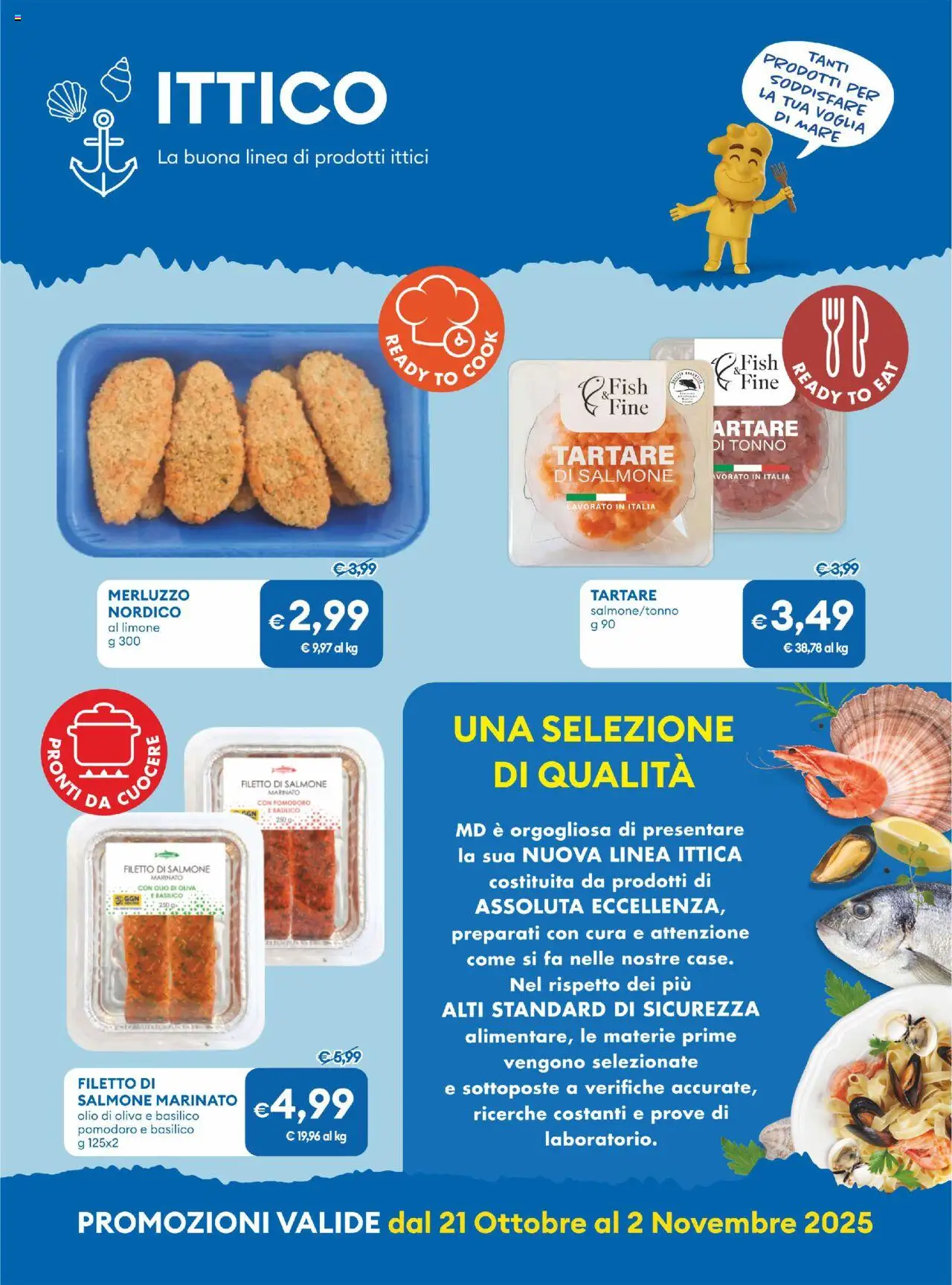 Volantino MD Discount del 21.10.2025 | Pagina: 20 | Prodotti: Salmone, Pomodoro, Olio, Basilico