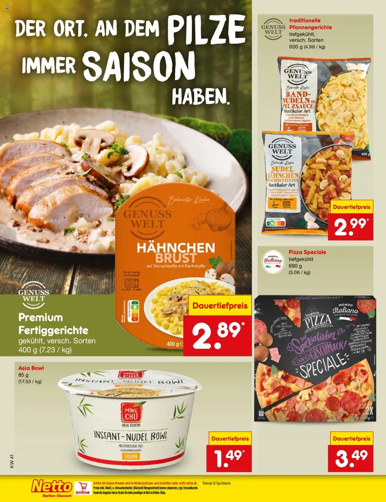 Netto Marken-Discount Prospekt 	 – gültig ab 06.10.2025 | Seite: 54 | Produkte: Hahnchen, Fertiggerichte, Pizza, Nudeln
