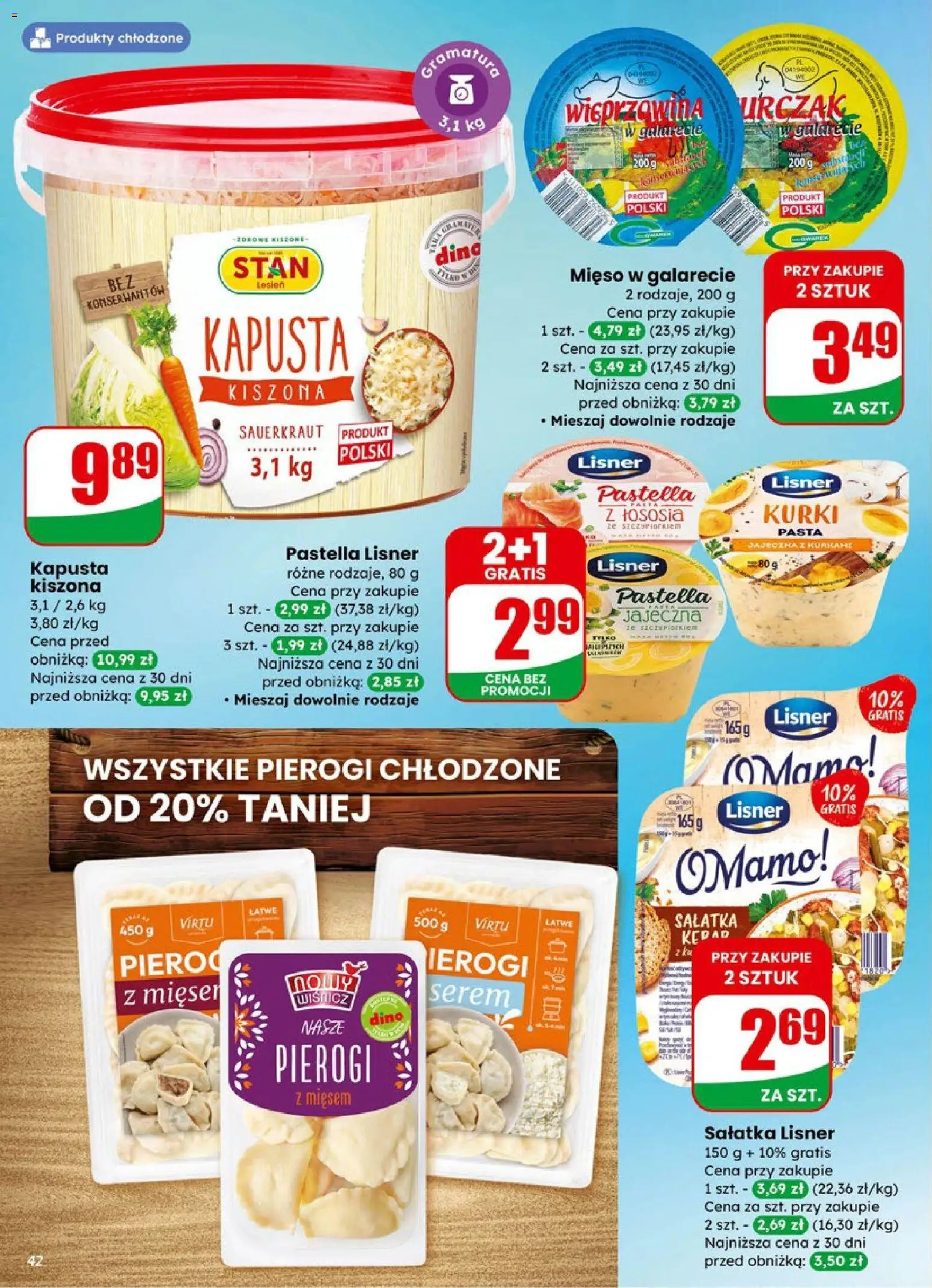 Dino Gazetka od 07.01.2026 | Strona: 42 | Produkty: Kapusta kiszona, Mięso, Pierogi, Pierogi z mięsem