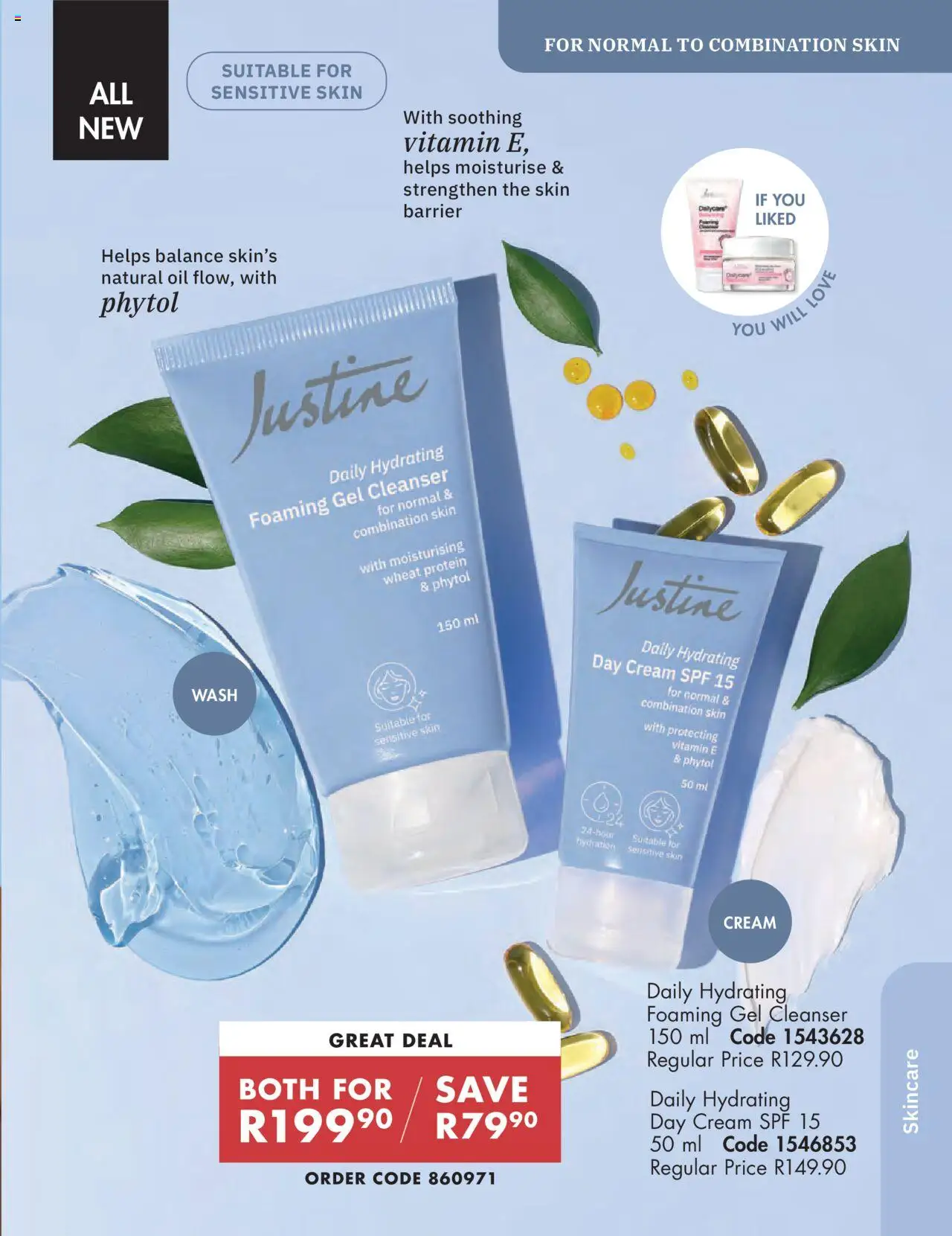 New Justine catalogue – valid from 01.10.2025 | Page: 33 | Products: Detergente líquido, Oil, Cream, Day cream