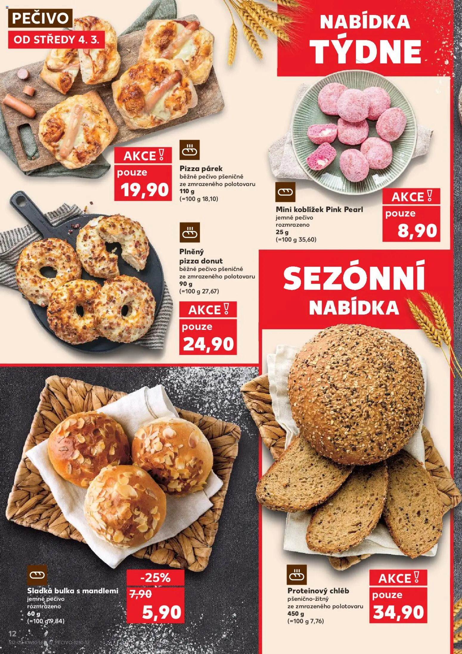 Kaufland leták od 04.03.2026 | Strana: 12 | Produkty: Donut, Chléb, Pizza, Pečivo