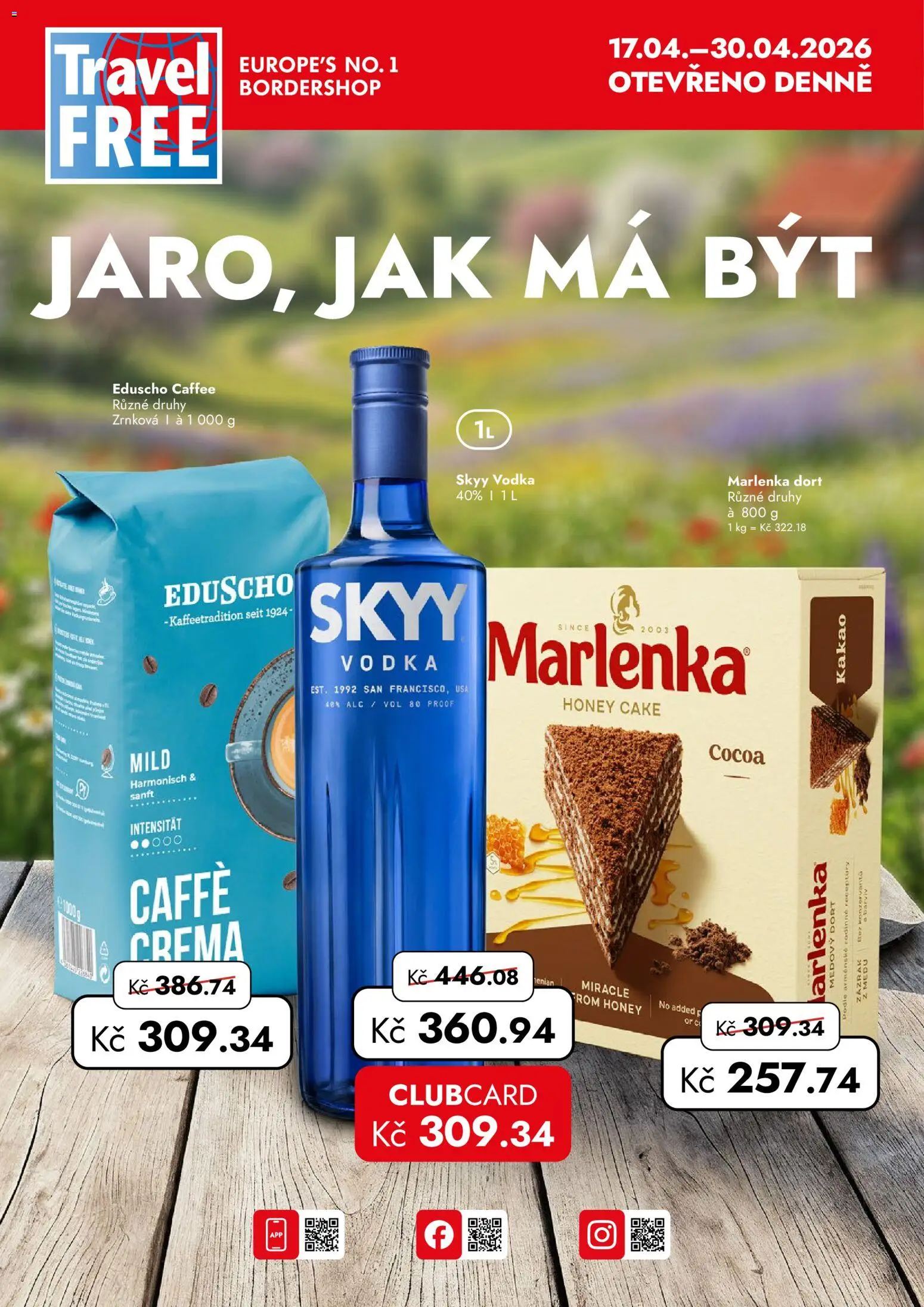 Travel Free leták od 17.04.2026 | Strana: 1 | Produkty: Skyy Vodka, Crema, Kakao, Marlenka