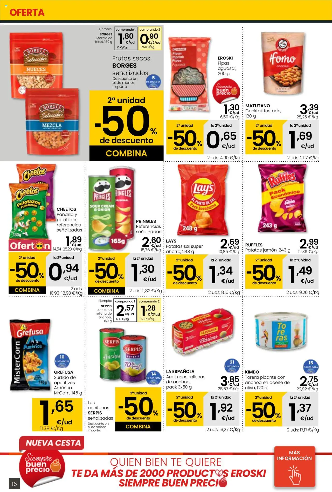 Eroski - Para conquistarte Center │ válido desde el 14.08.2025 | Página: 16 | Productos: Aceite, Jamón, Frutos secos, Cesta