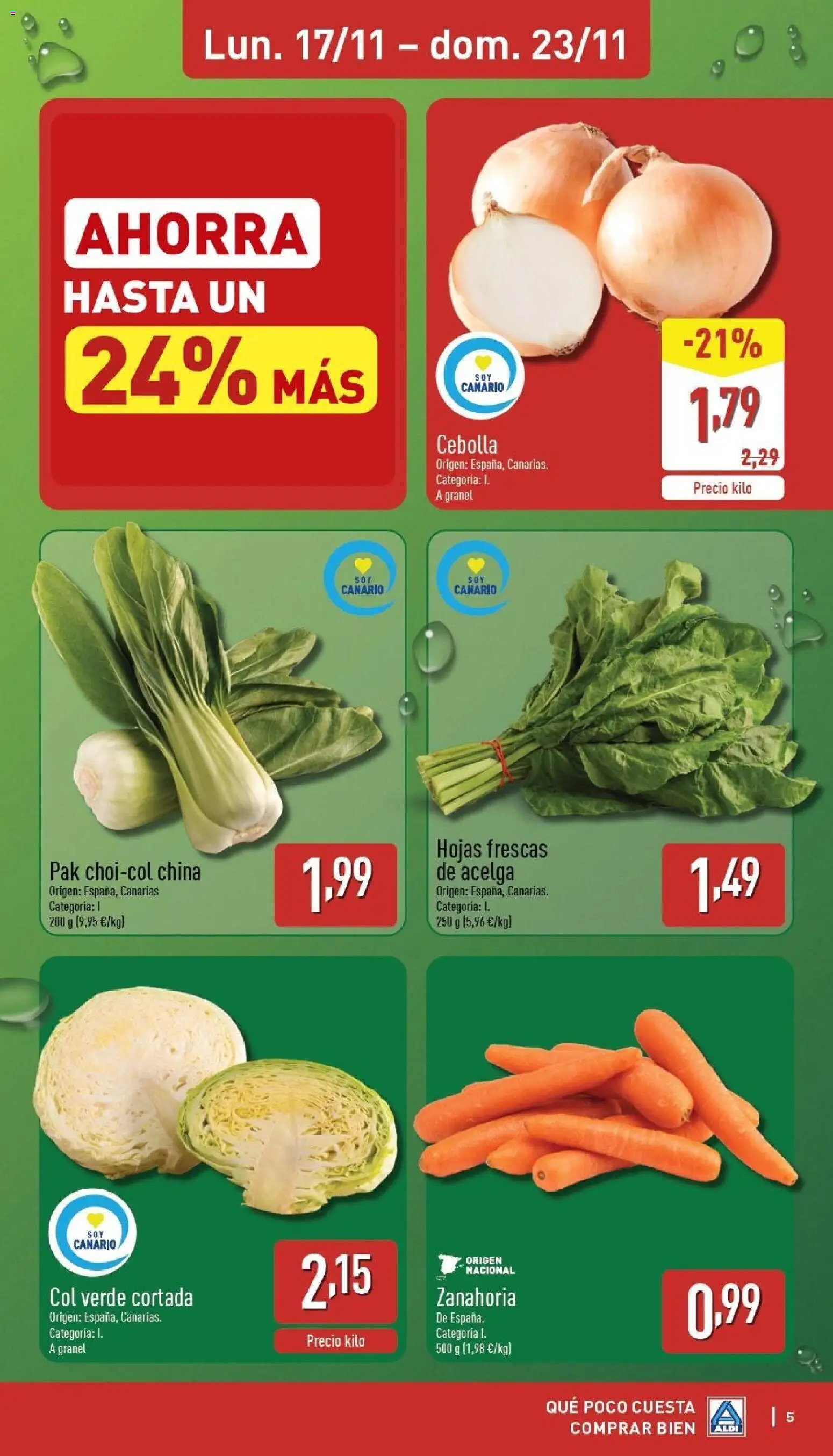 Aldi folleto Canarias │ válido desde el 17.11.2025 | Página: 5 | Productos: Σφουγγαρίστρα, Zanahoria, Παγωμένο τσάι
