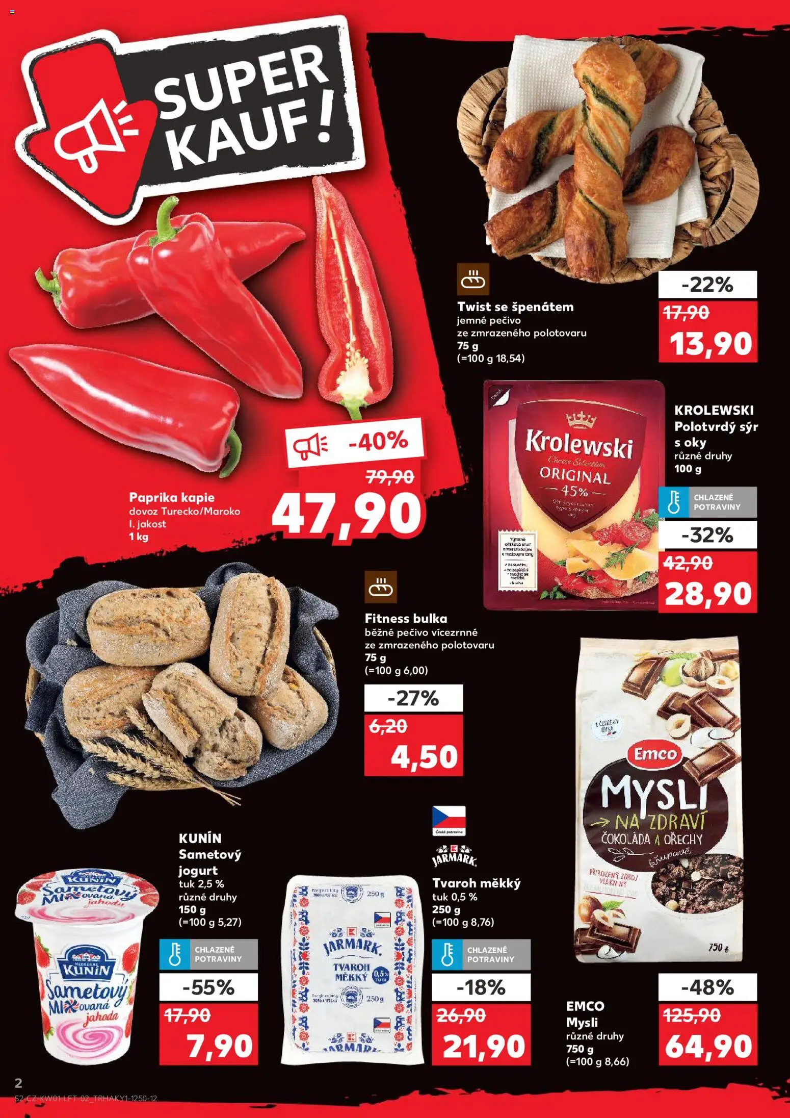 Kaufland leták - Plzeň Bory od 02.01.2026 | Strana: 2 | Produkty: Sýr, Tvaroh, Paprika, Pečivo