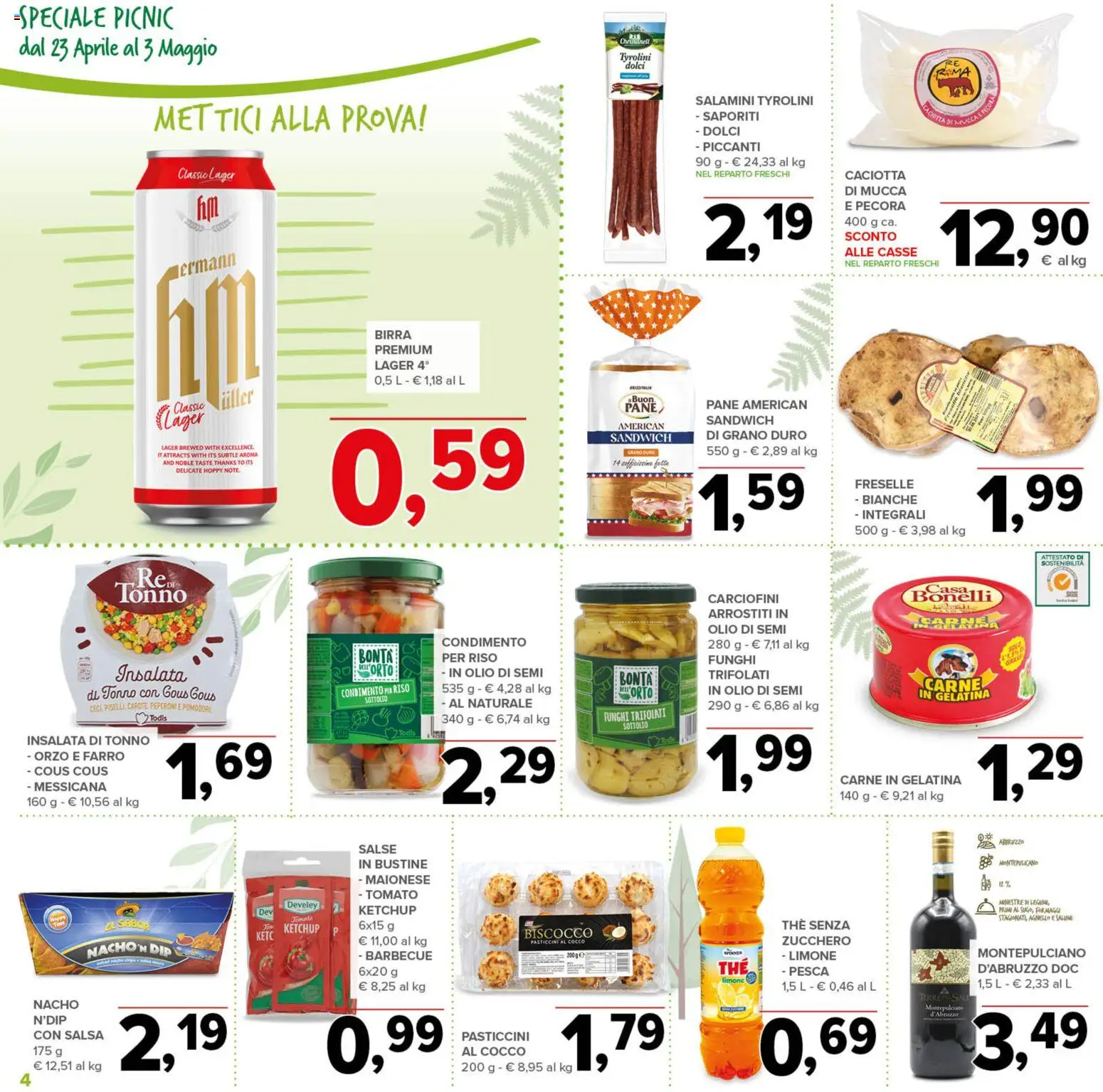 Volantino Todis del 23.04.2026 | Pagina: 4 | Prodotti: Ketchup, Maionese, Funghi, The