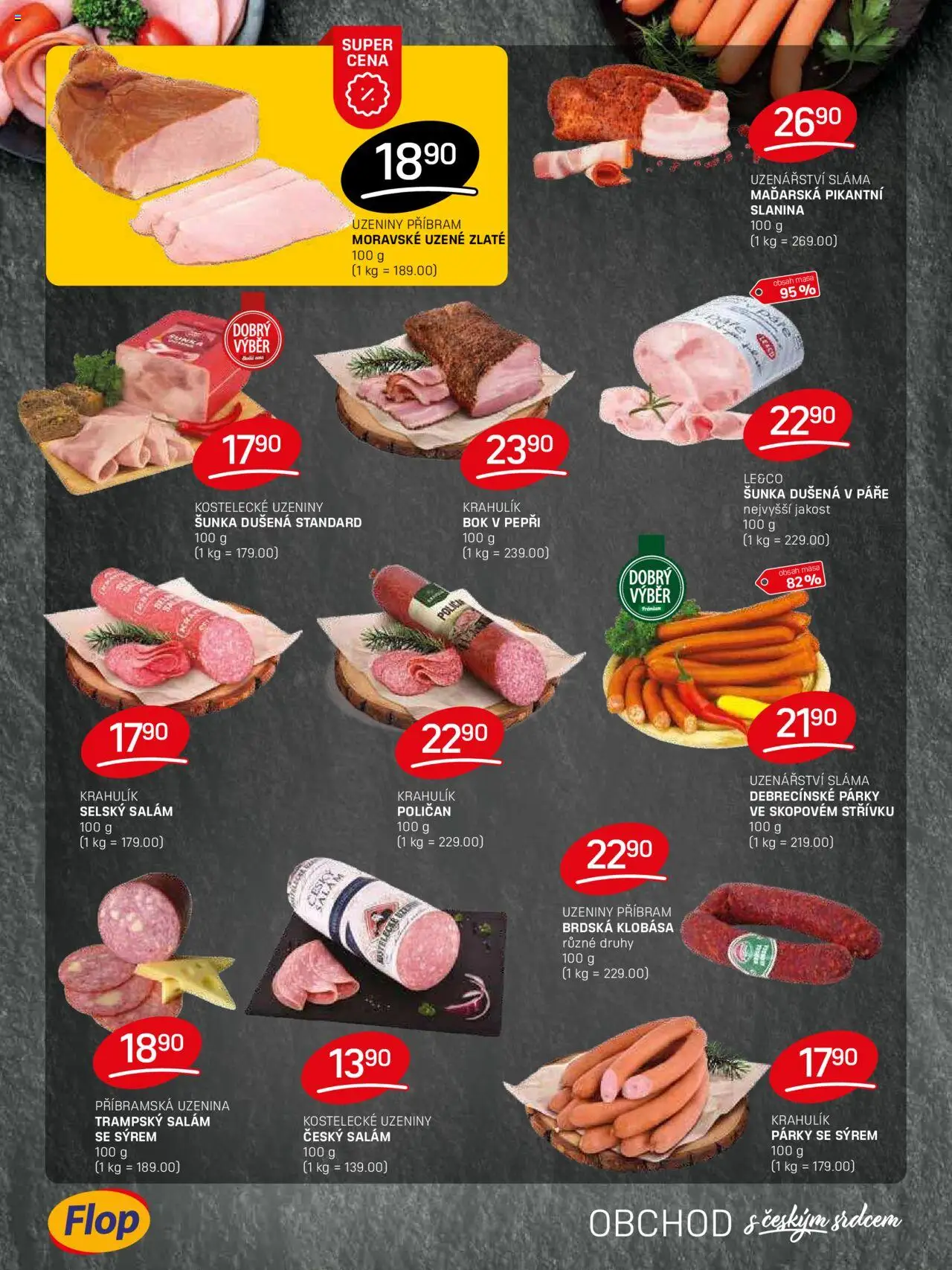 Flop leták od 06.08.2025 | Strana: 2 | Produkty: Šunka, Párky, Klobása, Moravské uzené