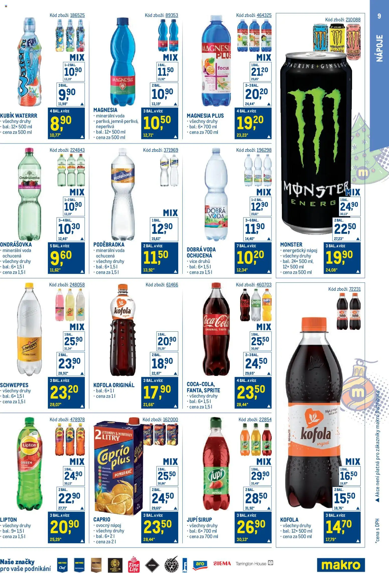 Makro leták - Maloobchod od 17.12.2025 | Strana: 9 | Produkty: Dobrá voda, Voda, Energetický nápoj, Vitamíny