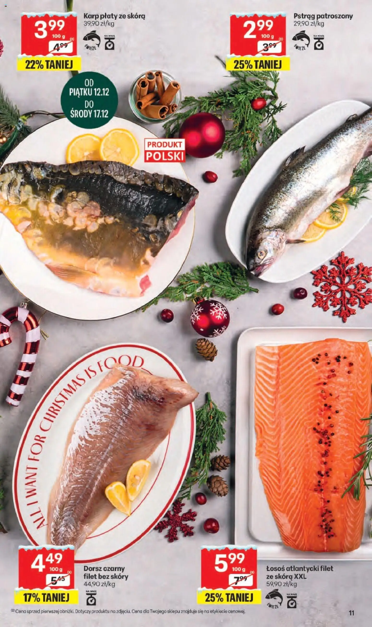 Delikatesy Centrum Gazetka od 11.12.2025 | Strona: 11 | Produkty: Karp, Pstrąg, Łosoś, Dorsz czarny