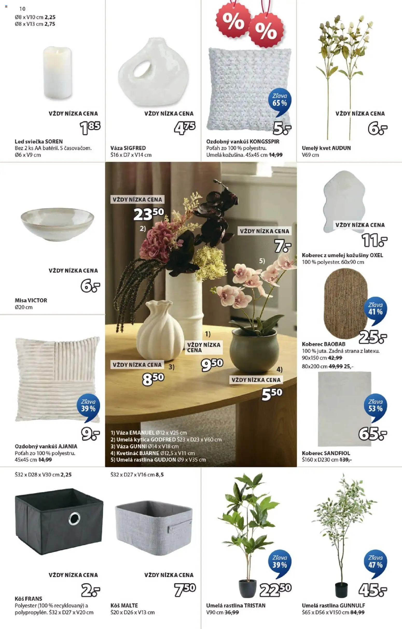 Nové JYSK akcie – leták je platný od 07.01.2026 | Strana: 10 | Produkty: Vankúš, Koberec, Váza
