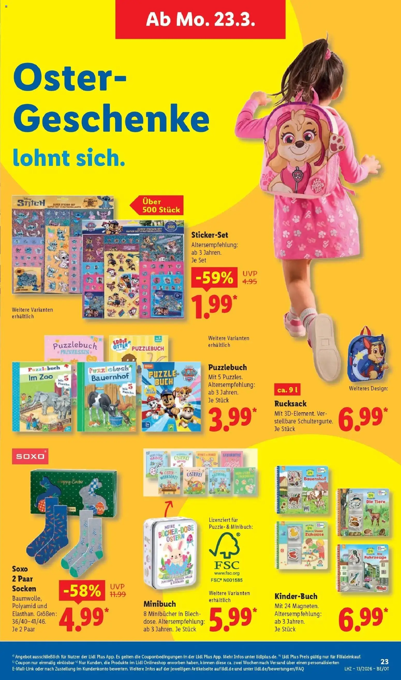 Lidl Prospekt Senftenberg – gültig ab 23.03.2026 | Seite: 41 | Produkte: Socken, Rucksack
