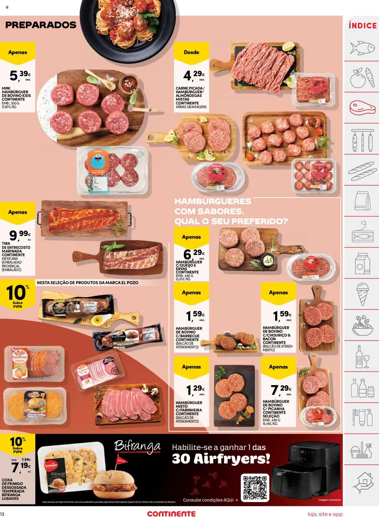 Continente folheto │ válido de 05.08.2025 | Página: 13 | Produtos: Bacon, Frango, Hambúrguer, Carne
