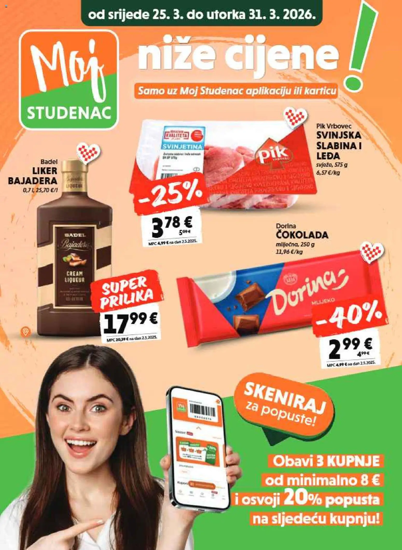 Studenac katalog | vrijedi od 25.03.2026 | Stranica: 3 | Proizvodi: Dorina, Mlijeko, Čokolada, Liker