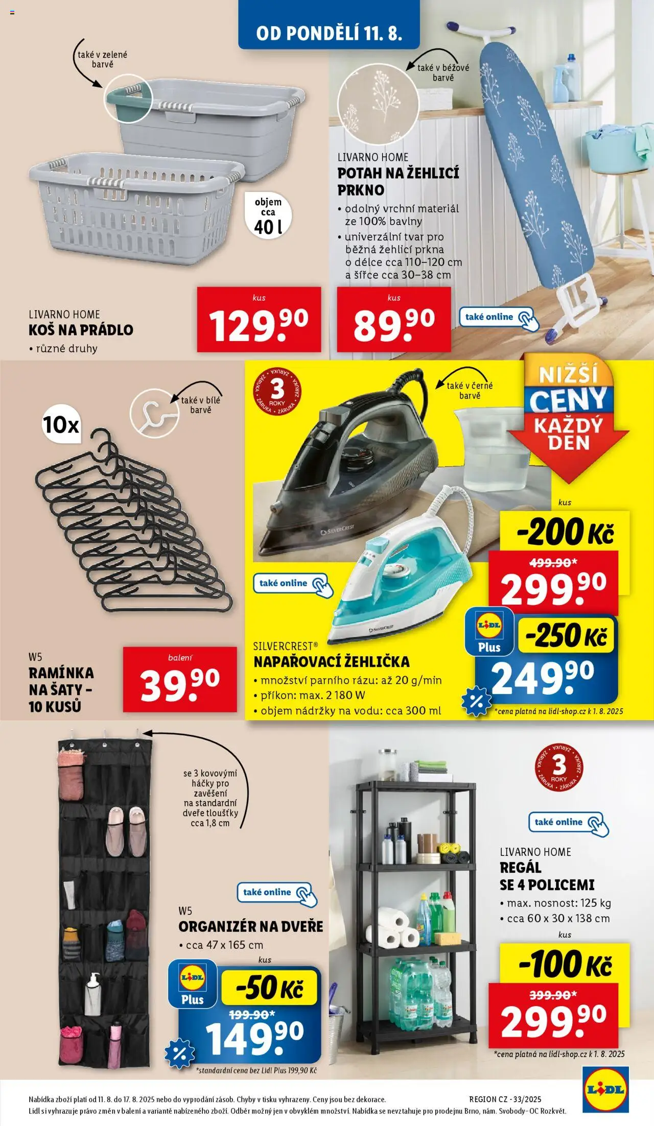 Lidl leták - Spotřební zboží od 11.08.2025 | Strana: 9 | Produkty: Ramínka, Koš na prádlo, Žehlička, Regál