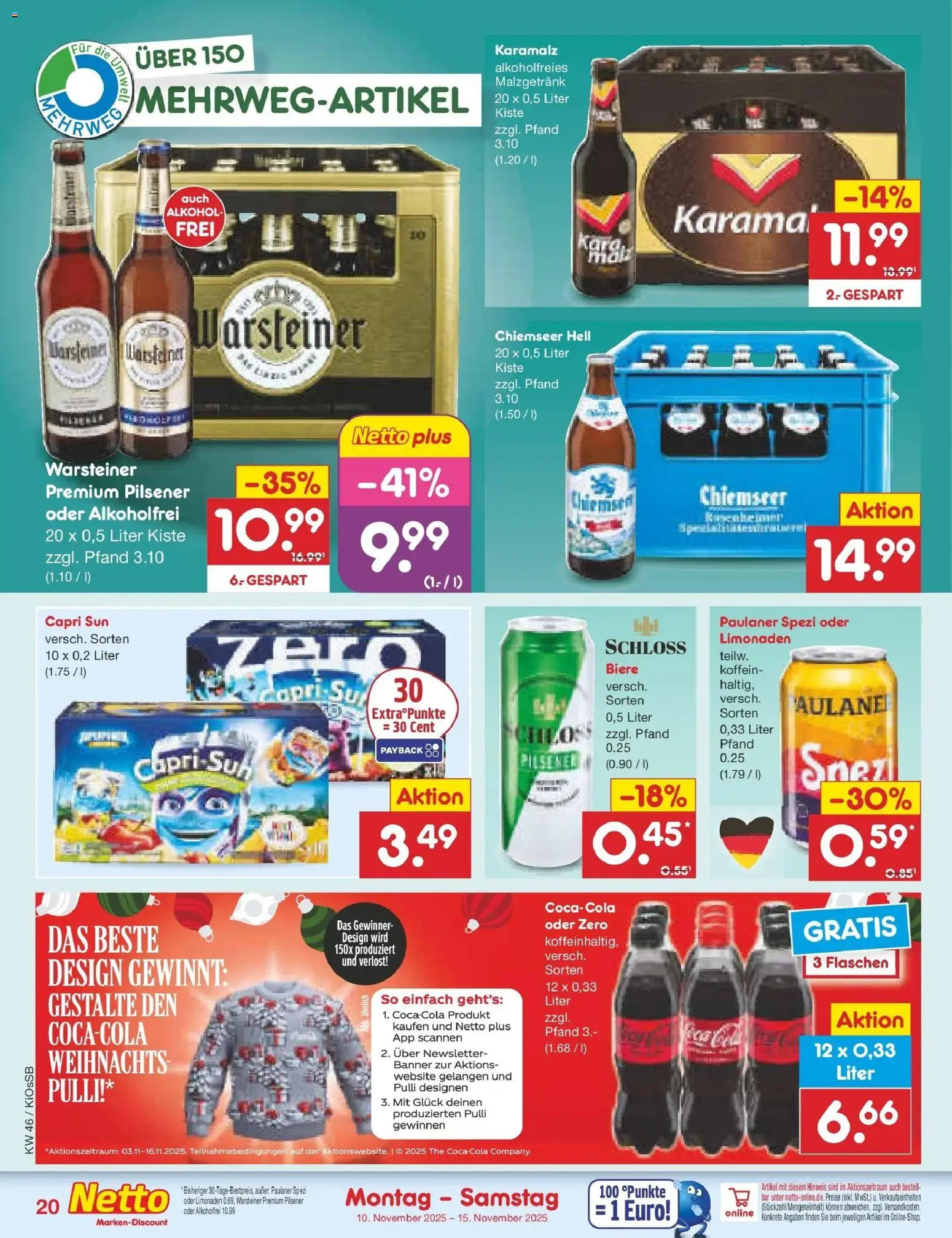 Netto Marken-Discount - Netto: Wochenangebote – gültig ab 10.11.2025 | Seite: 20 | Produkte: Capri sun, Paulaner spezi, Warsteiner, Paulaner