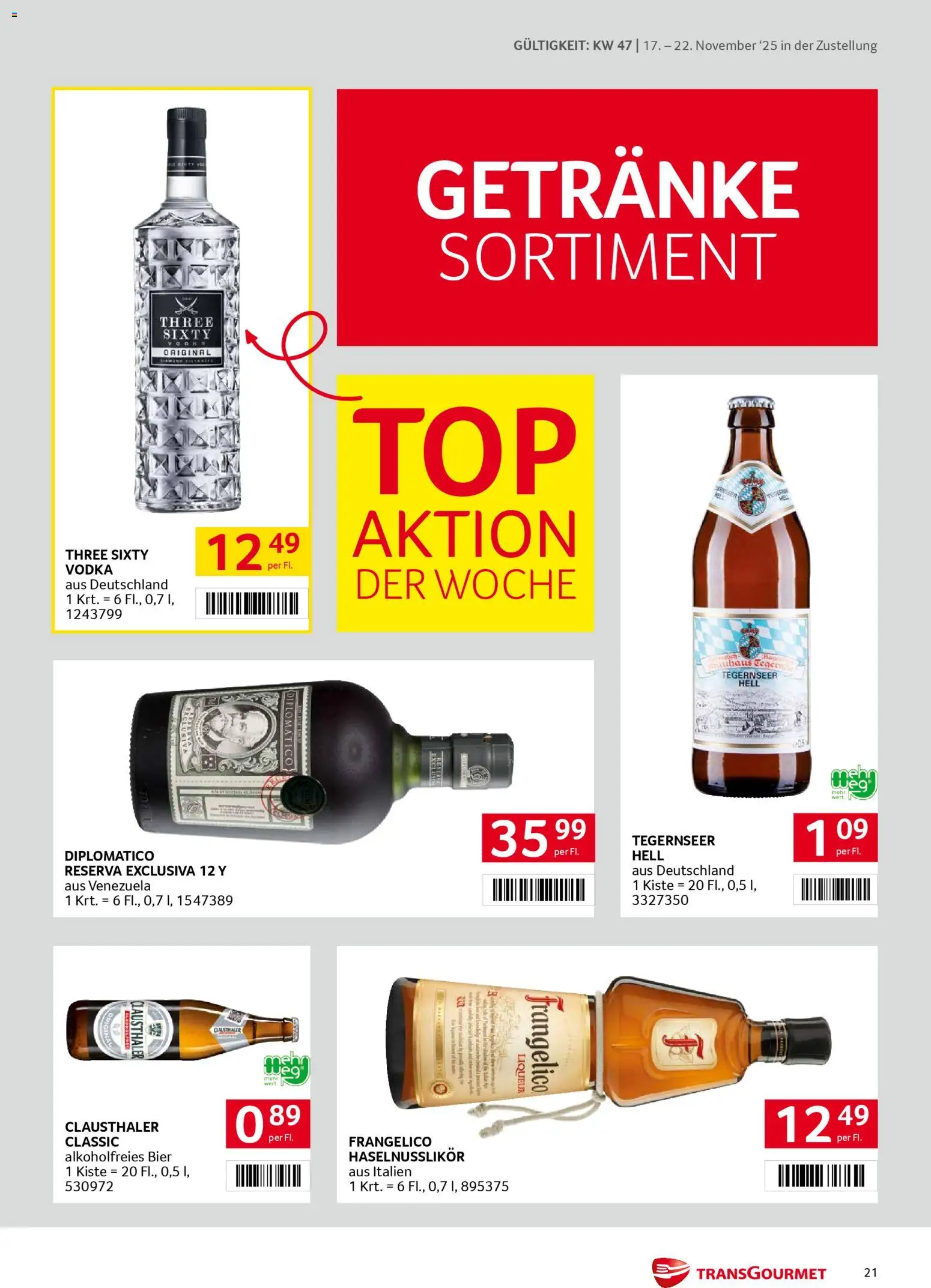 Transgourmet Zustellaktion gültig ab 17.11.2025 | Seite: 21 | Produkte: Bier