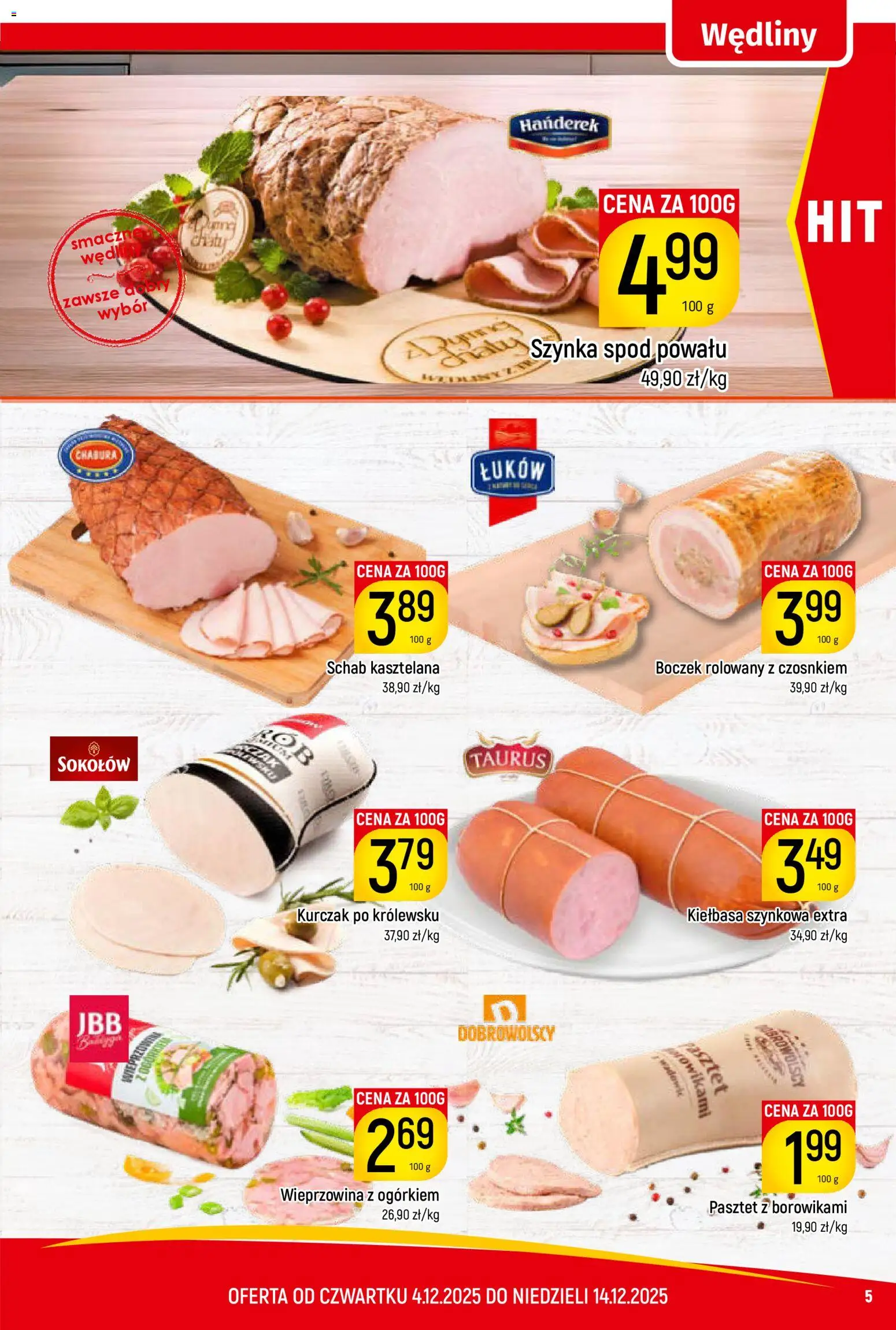 Piotruś Pan Gazetka od 04.12.2025 | Strona: 5 | Produkty: Kiełbasa, Schab, Boczek, Wędliny