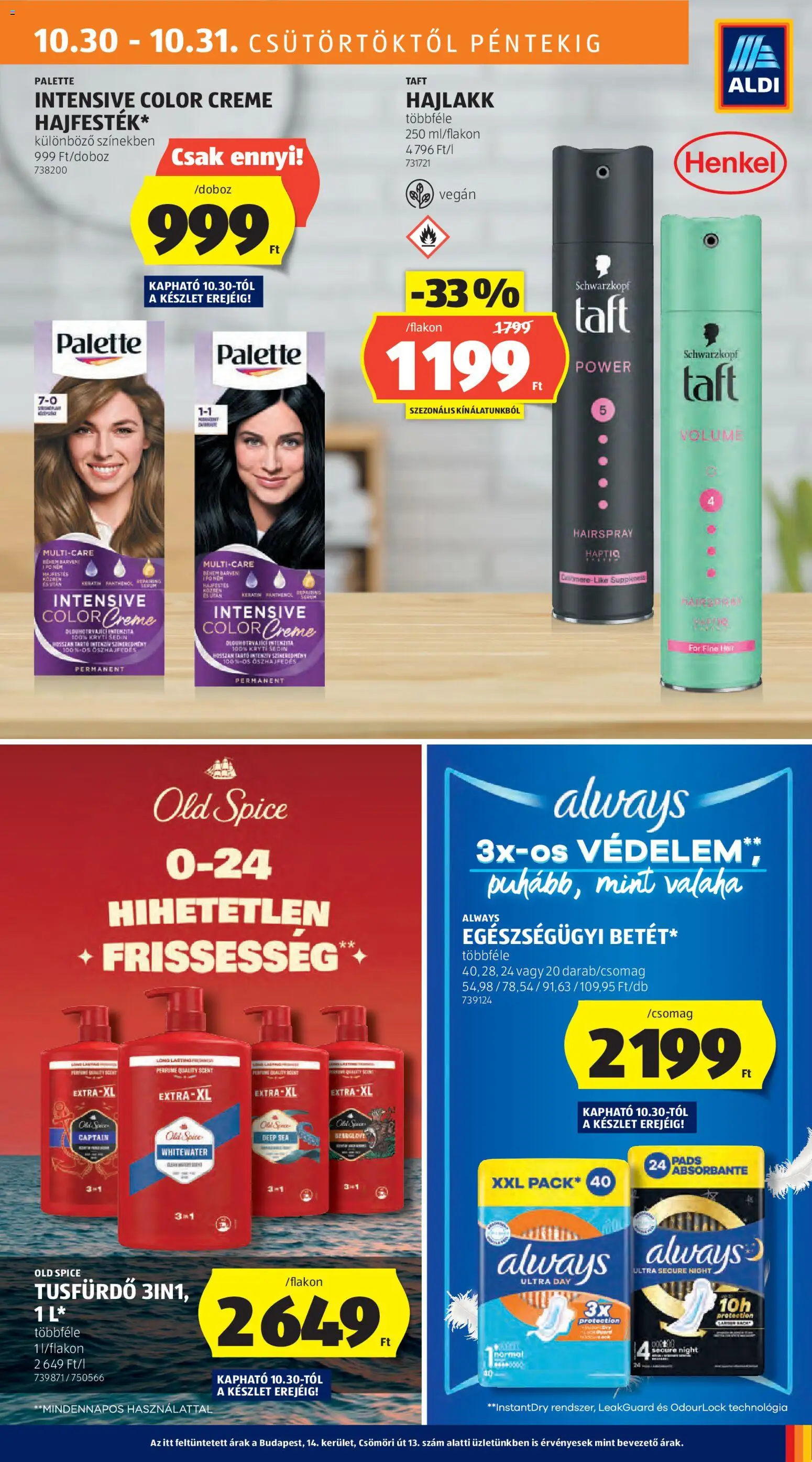 Aldi akciós ujság - amely érvényes a következő dátumtól: 30.10.2025 | Oldal: 19 | Termékek: Old spice, Hajlakk, Tusfürdő, Vegán
