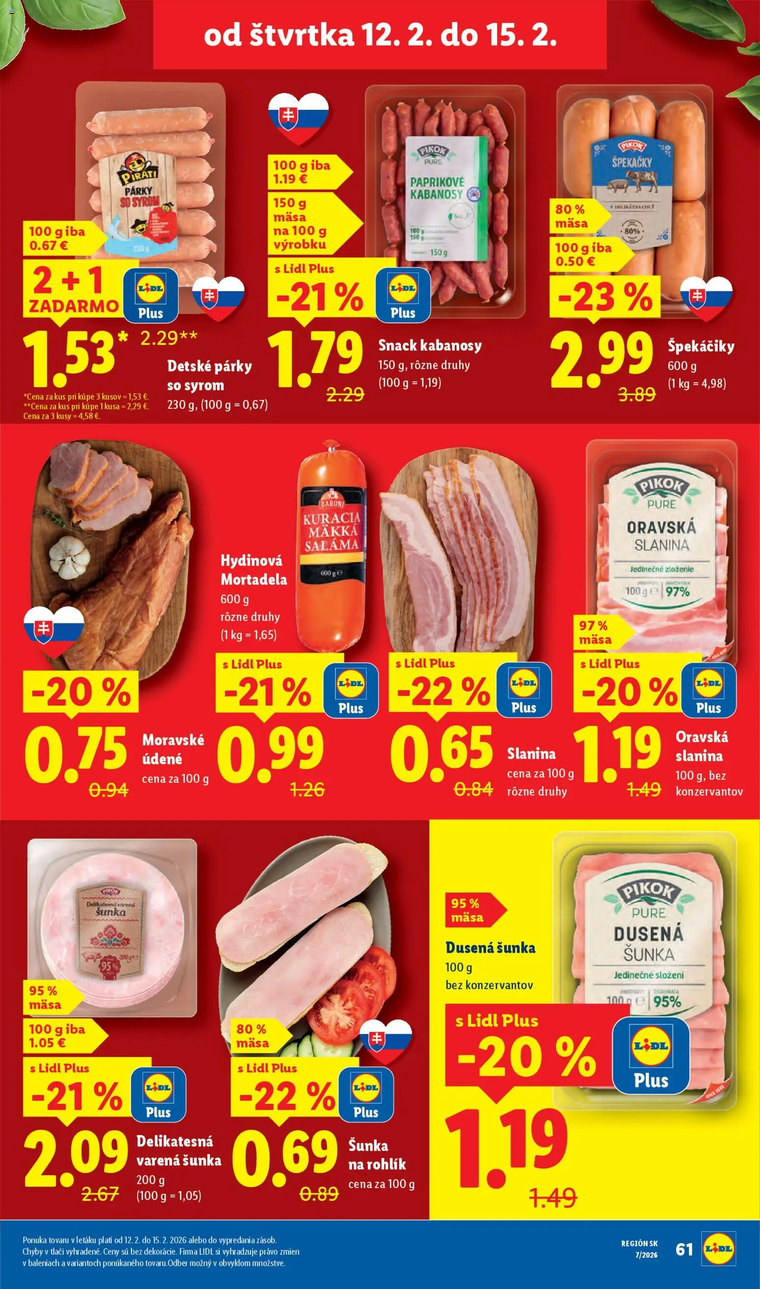 Nové Lidl akcie – leták je platný od 12.02.2026 | Strana: 29 | Produkty: Saláma, Šunka, Slanina, Párky