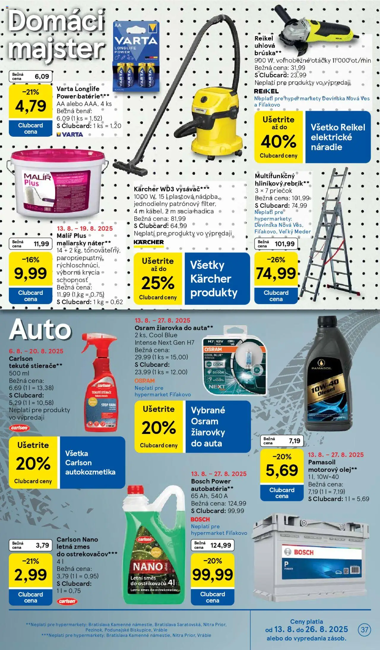 Tesco Hypermarket - leták │ platný od 13.08.2025 | Strana: 37 | Produkty: Žiarovka, Žiarovky, Náradie, Autobatéria