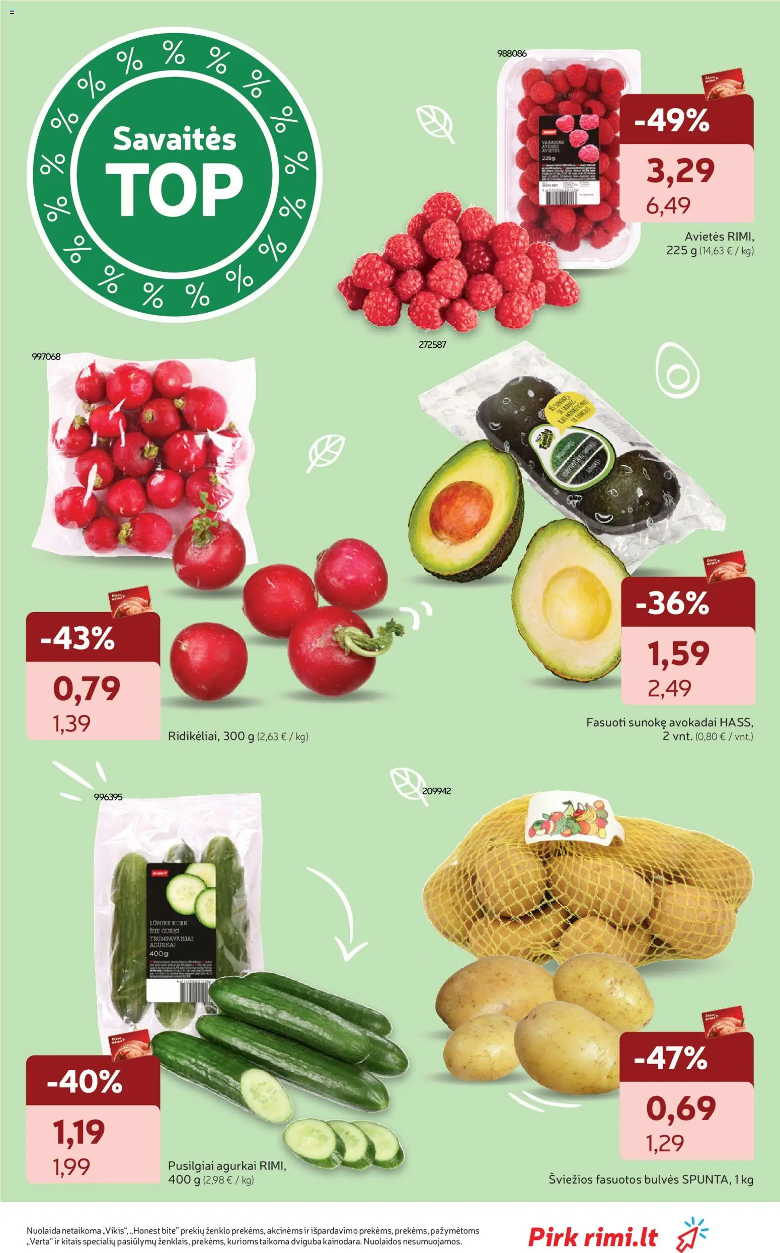 Rimi akcijos nuo 21.04.2026 | Puslapis: 7 | Prekių: Agurkai, Avokadai, Bulvės