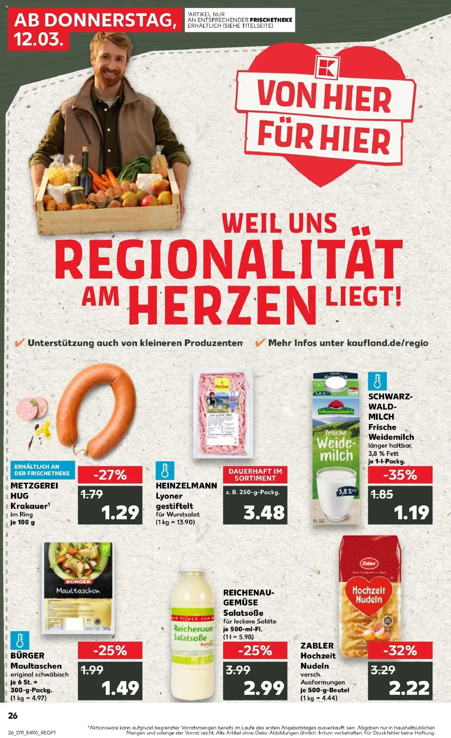 Kaufland Prospekt Bad Säckingen	 – gültig ab 09.03.2026 | Seite: 38 | Produkte: Burger, Gemüse, Pasta, Maultaschen