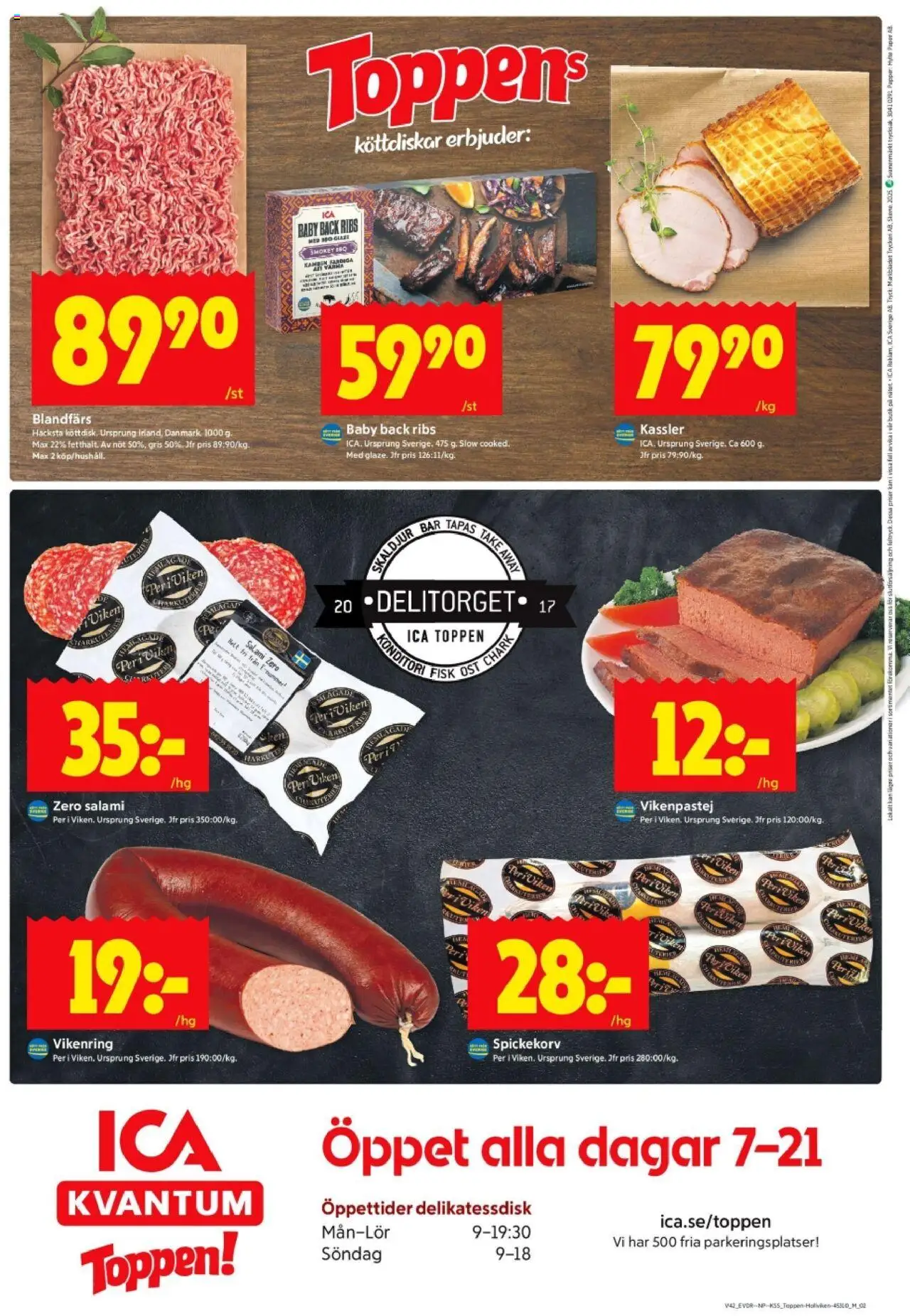 ICA Kvantum reklamblad aktuell från 13.10.2025 | Sida: 12 | Produkter: Kassler, Ost, Salami, Papper
