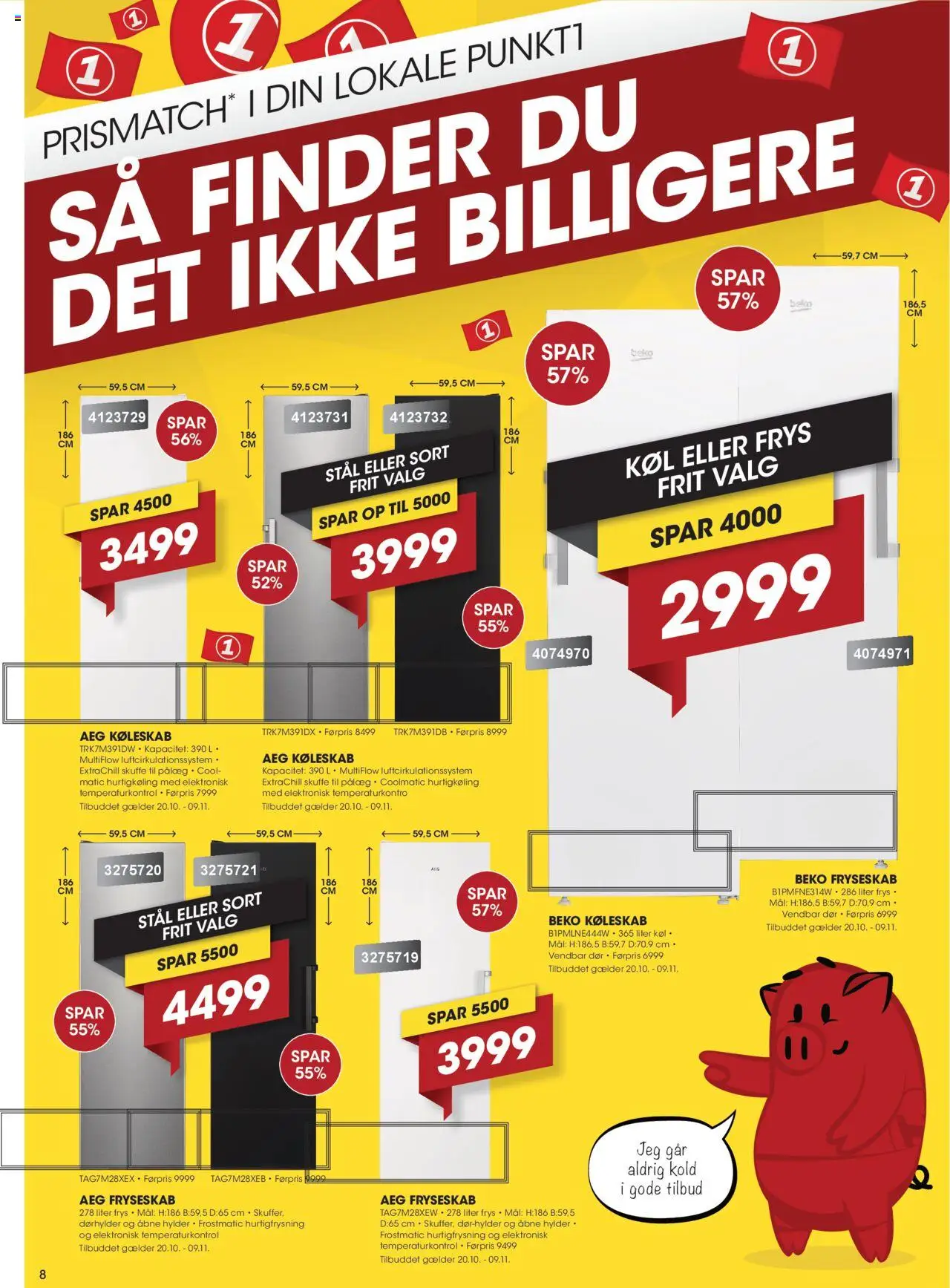 Punkt1 tilbudsavis – gyldig fra 20.10.2025 | Side: 8 | Produkter: Æg, Pålæg, Køleskab