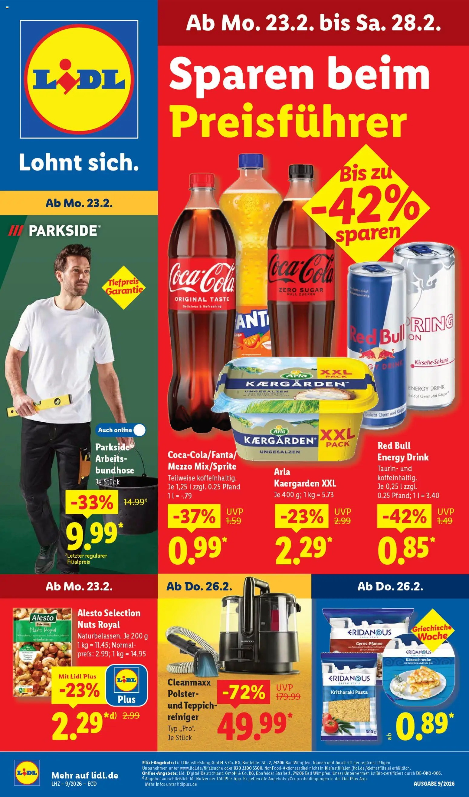 Lidl Německo leták od 23.02.2026 | Strana: 1 | Produkty: Gyros, Red Bull, Energy drink